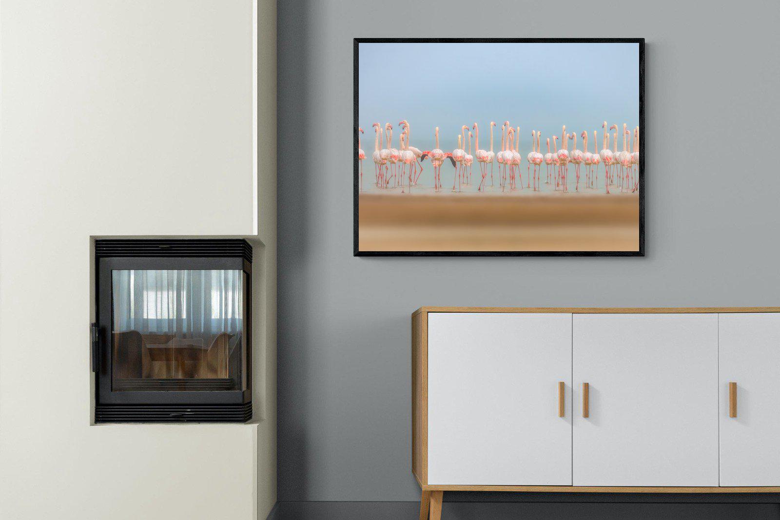 Flamingo Forest-Wall_Art-100 x 75cm-Mounted Canvas-Black-Pixalot