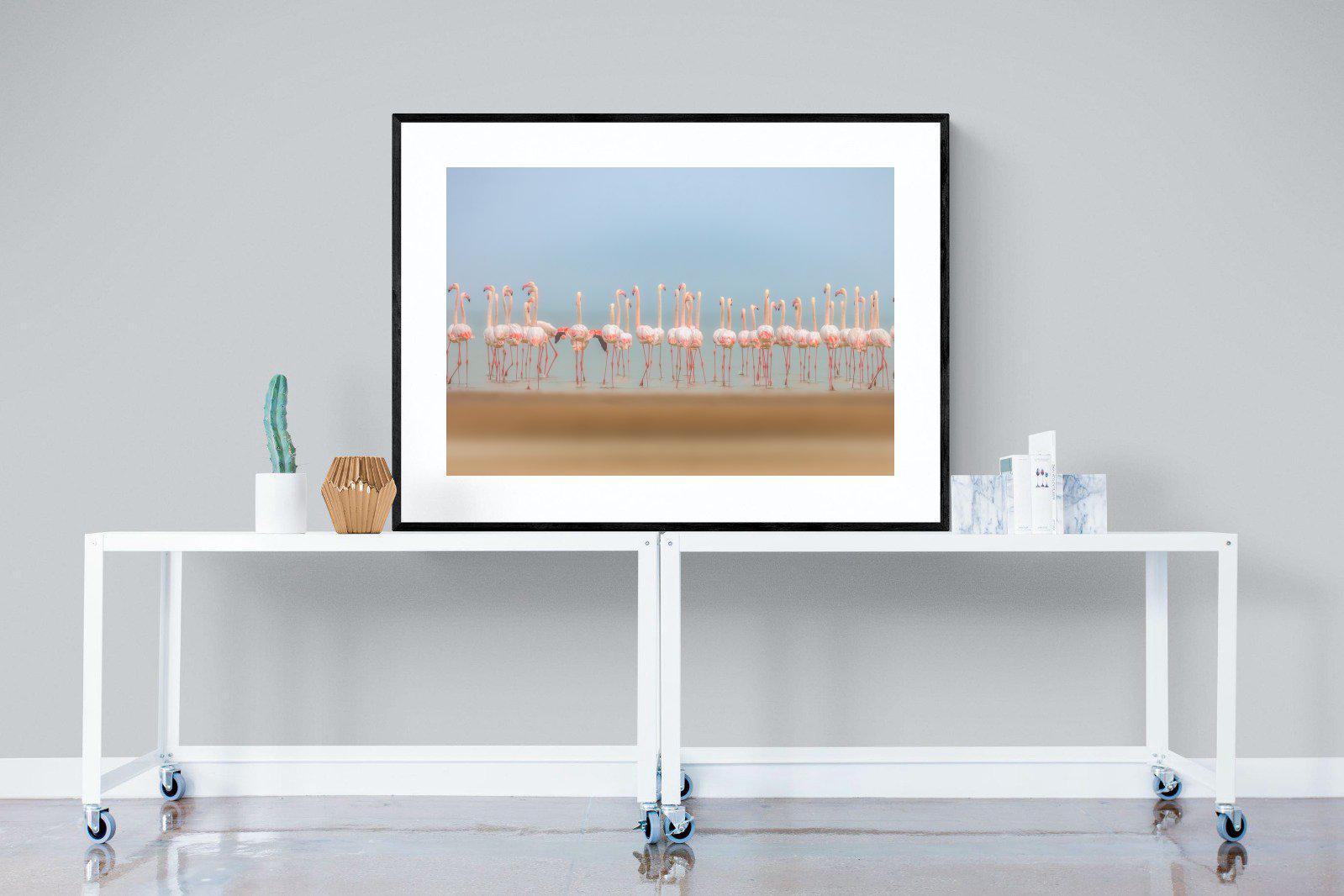 Flamingo Forest-Wall_Art-120 x 90cm-Framed Print-Black-Pixalot