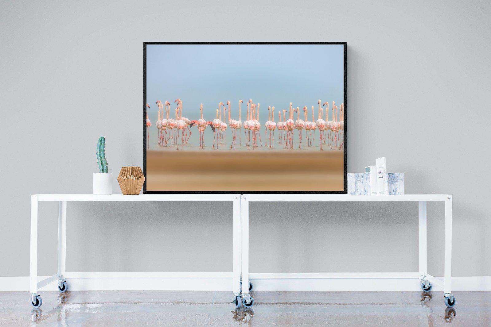 Flamingo Forest-Wall_Art-120 x 90cm-Mounted Canvas-Black-Pixalot