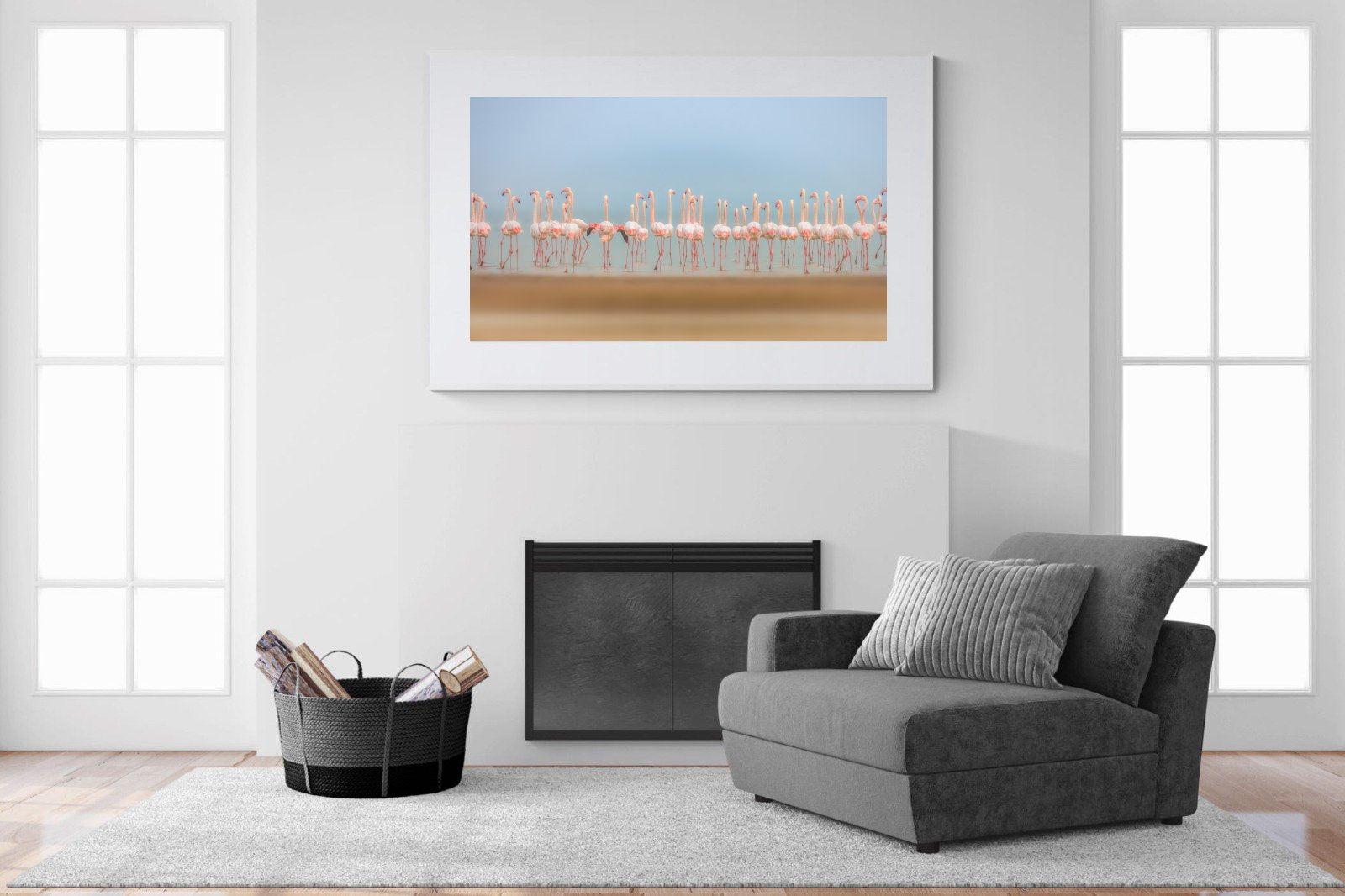 Flamingo Forest-Wall_Art-150 x 100cm-Framed Print-White-Pixalot
