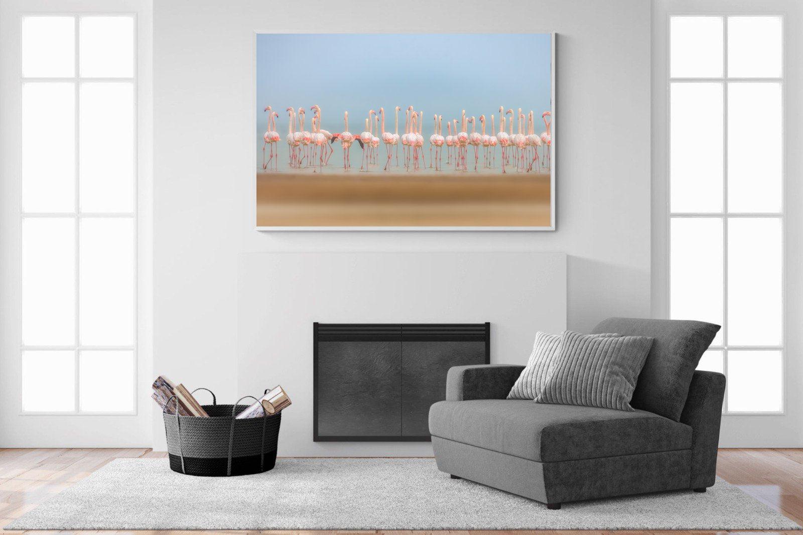 Flamingo Forest-Wall_Art-150 x 100cm-Mounted Canvas-White-Pixalot