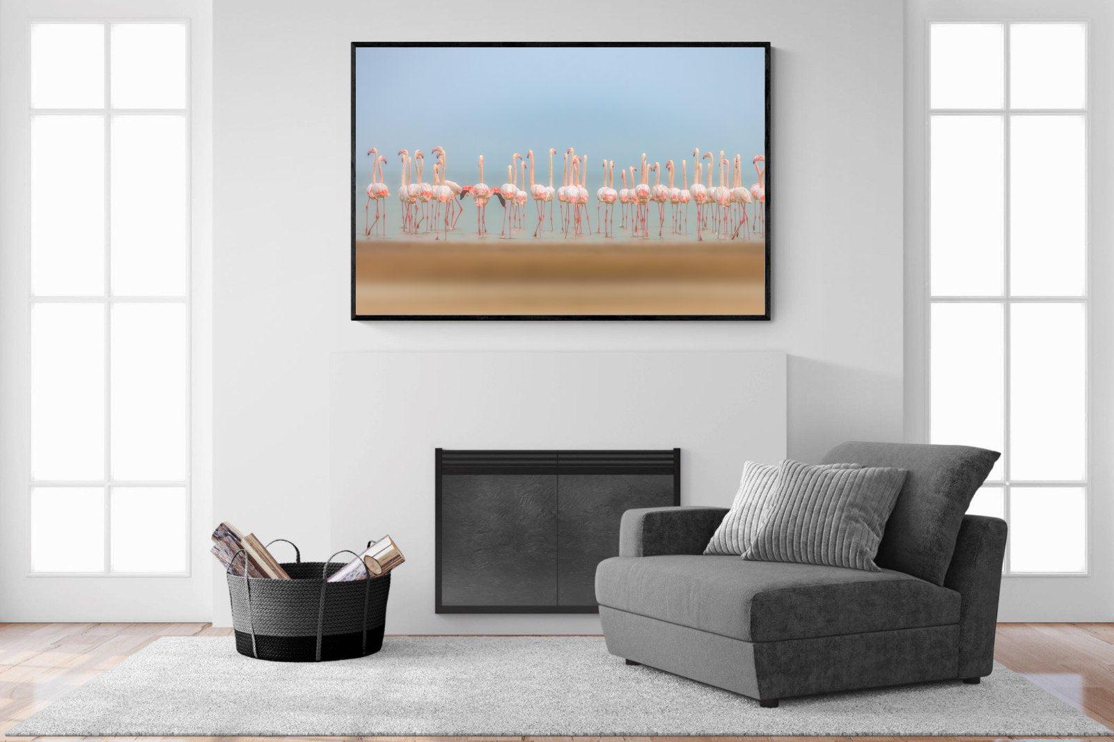 Flamingo Forest-Wall_Art-150 x 100cm-Mounted Canvas-Black-Pixalot