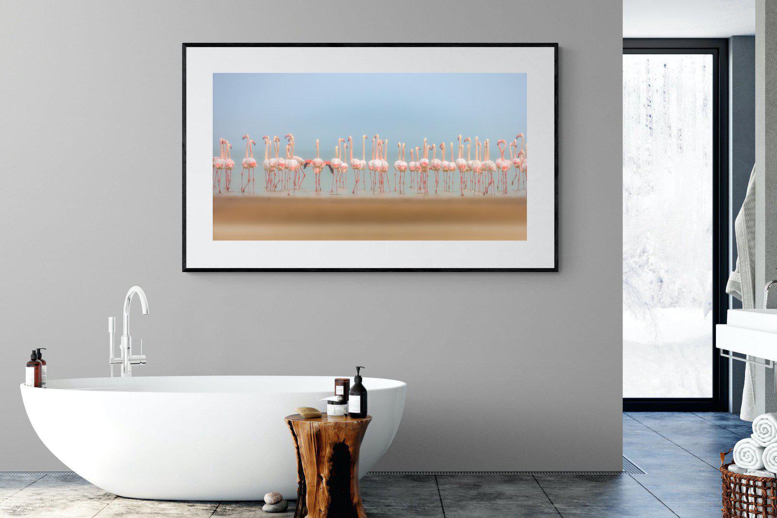 Flamingo Forest-Wall_Art-180 x 110cm-Framed Print-Black-Pixalot