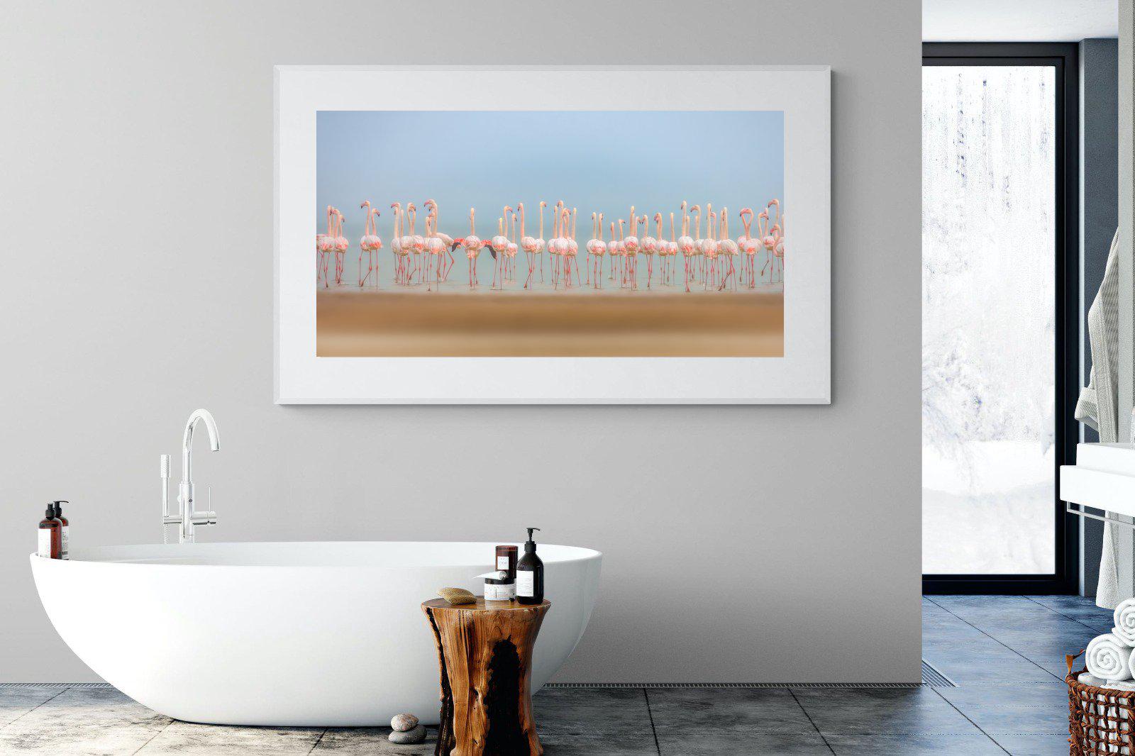 Flamingo Forest-Wall_Art-180 x 110cm-Framed Print-White-Pixalot