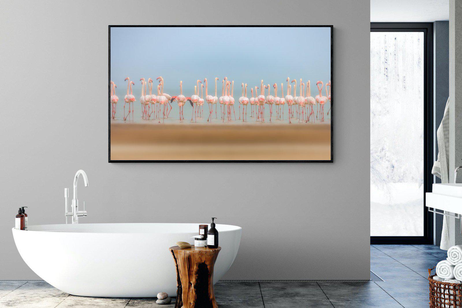 Flamingo Forest-Wall_Art-180 x 110cm-Mounted Canvas-Black-Pixalot