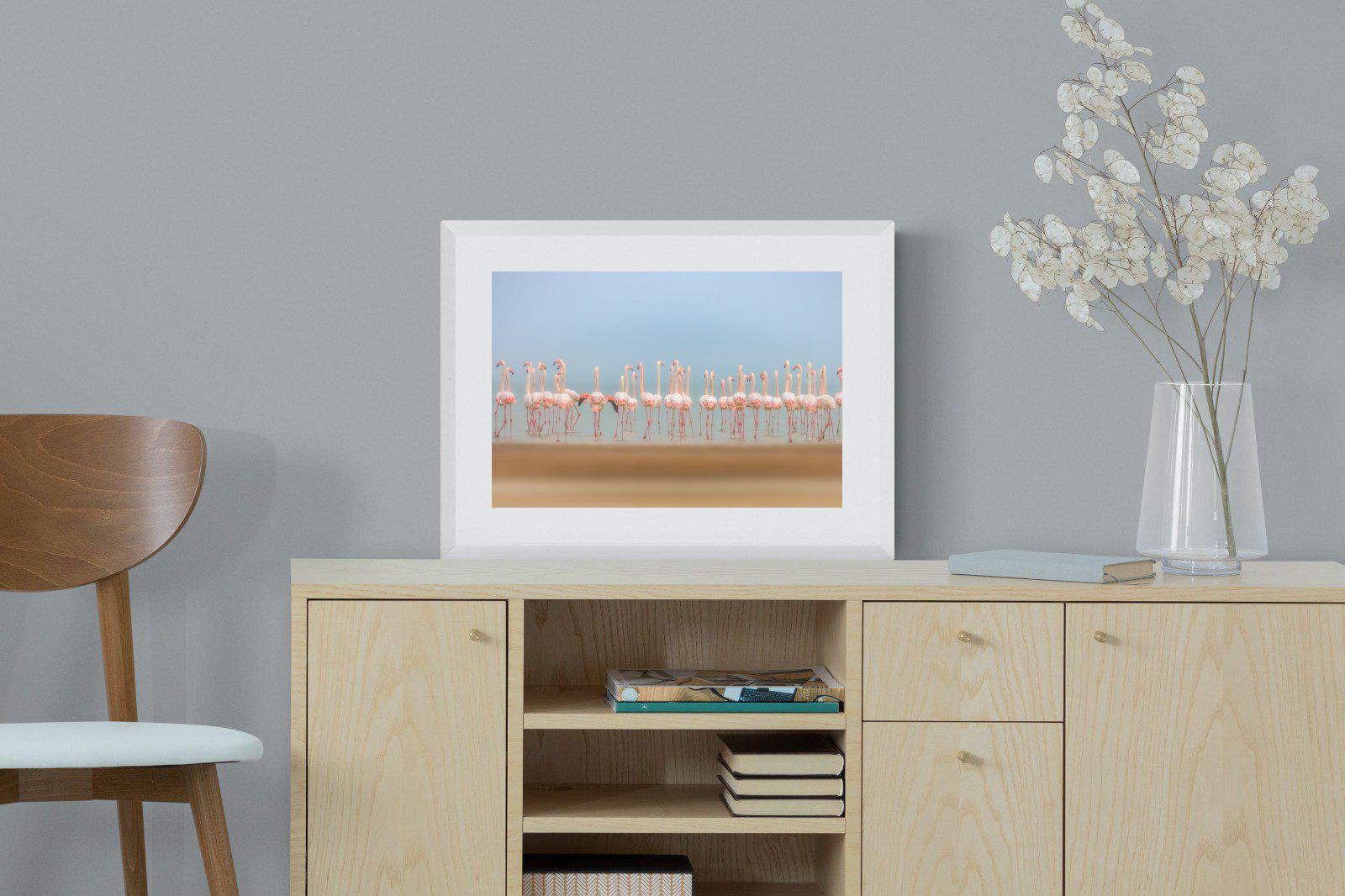 Flamingo Forest-Wall_Art-60 x 45cm-Framed Print-White-Pixalot