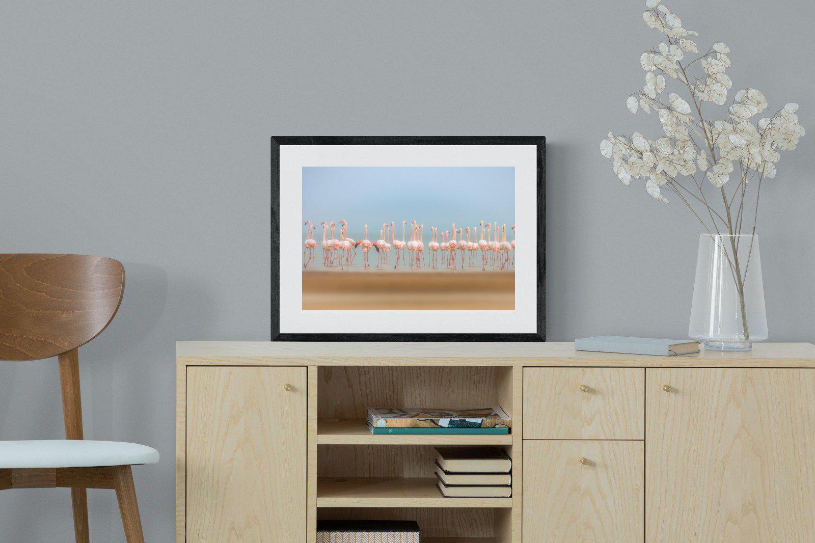 Flamingo Forest-Wall_Art-60 x 45cm-Framed Print-Black-Pixalot