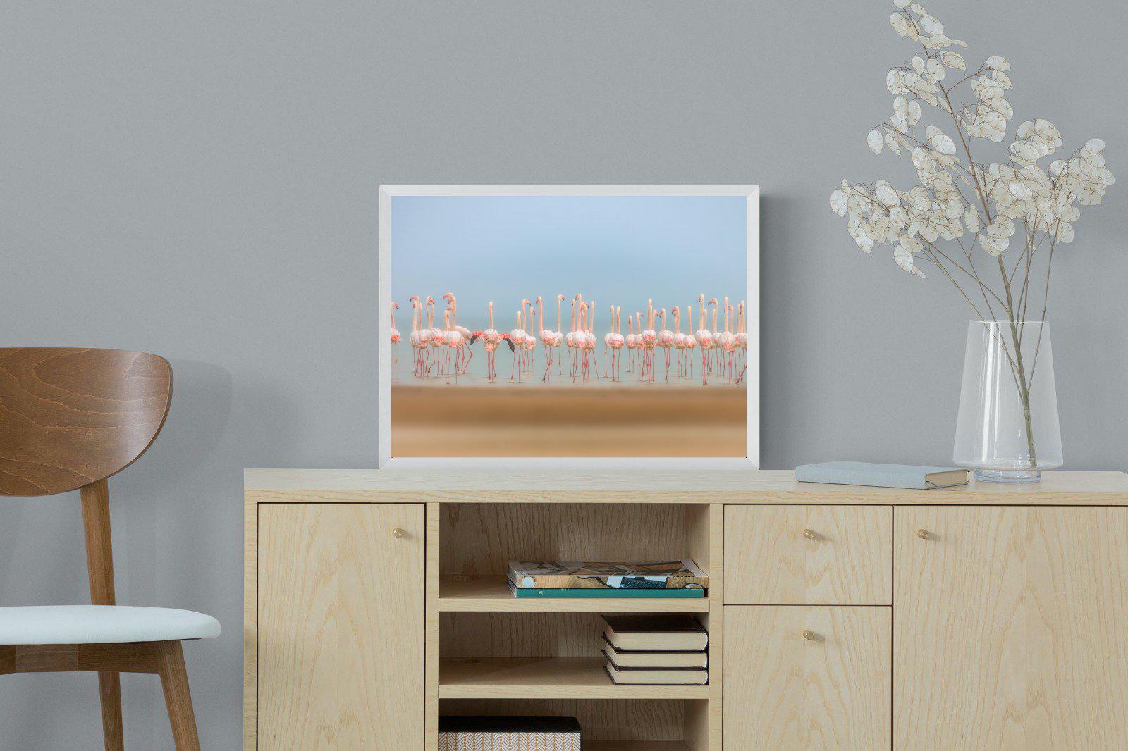 Flamingo Forest-Wall_Art-60 x 45cm-Mounted Canvas-White-Pixalot