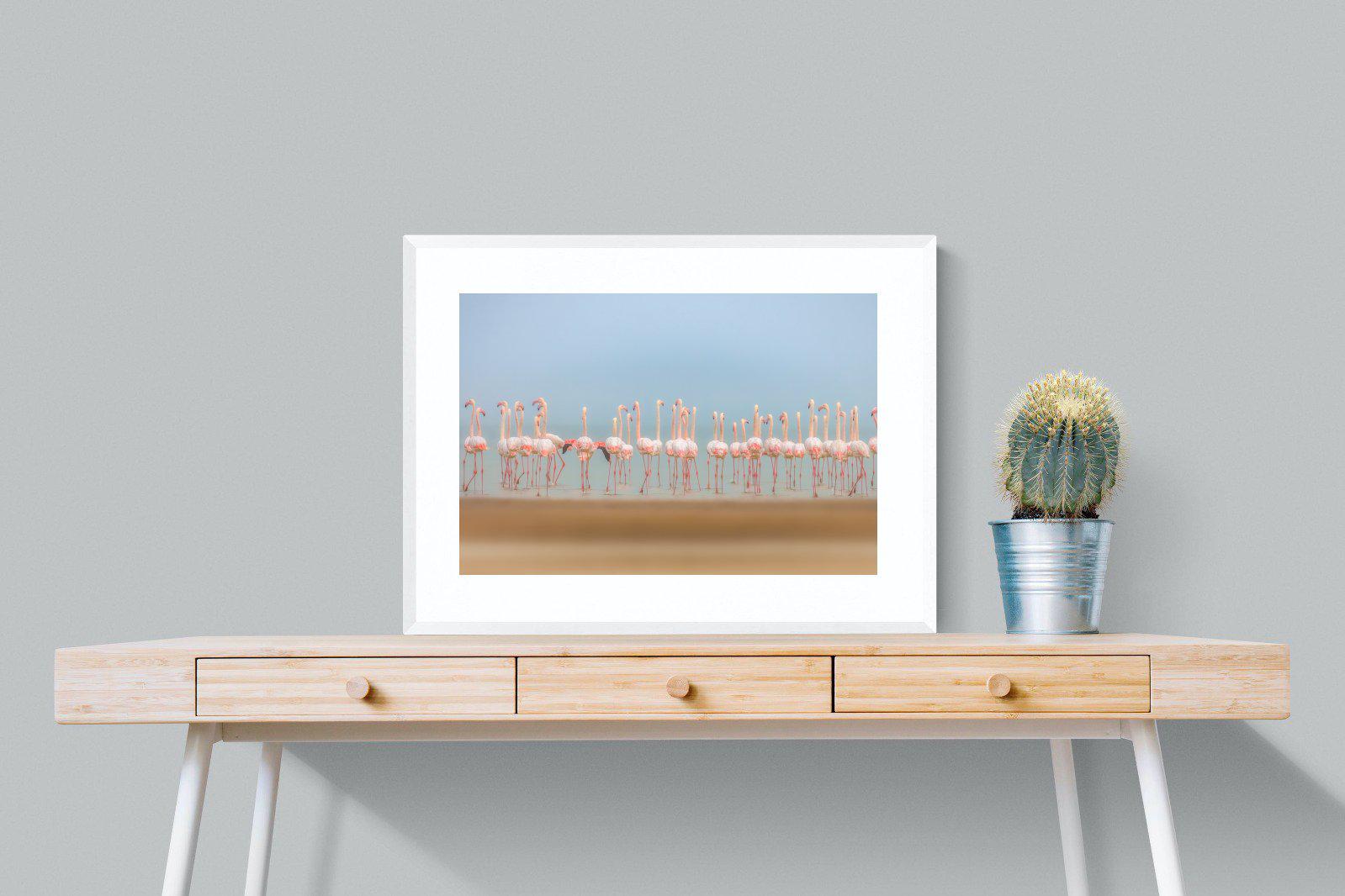 Flamingo Forest-Wall_Art-80 x 60cm-Framed Print-White-Pixalot