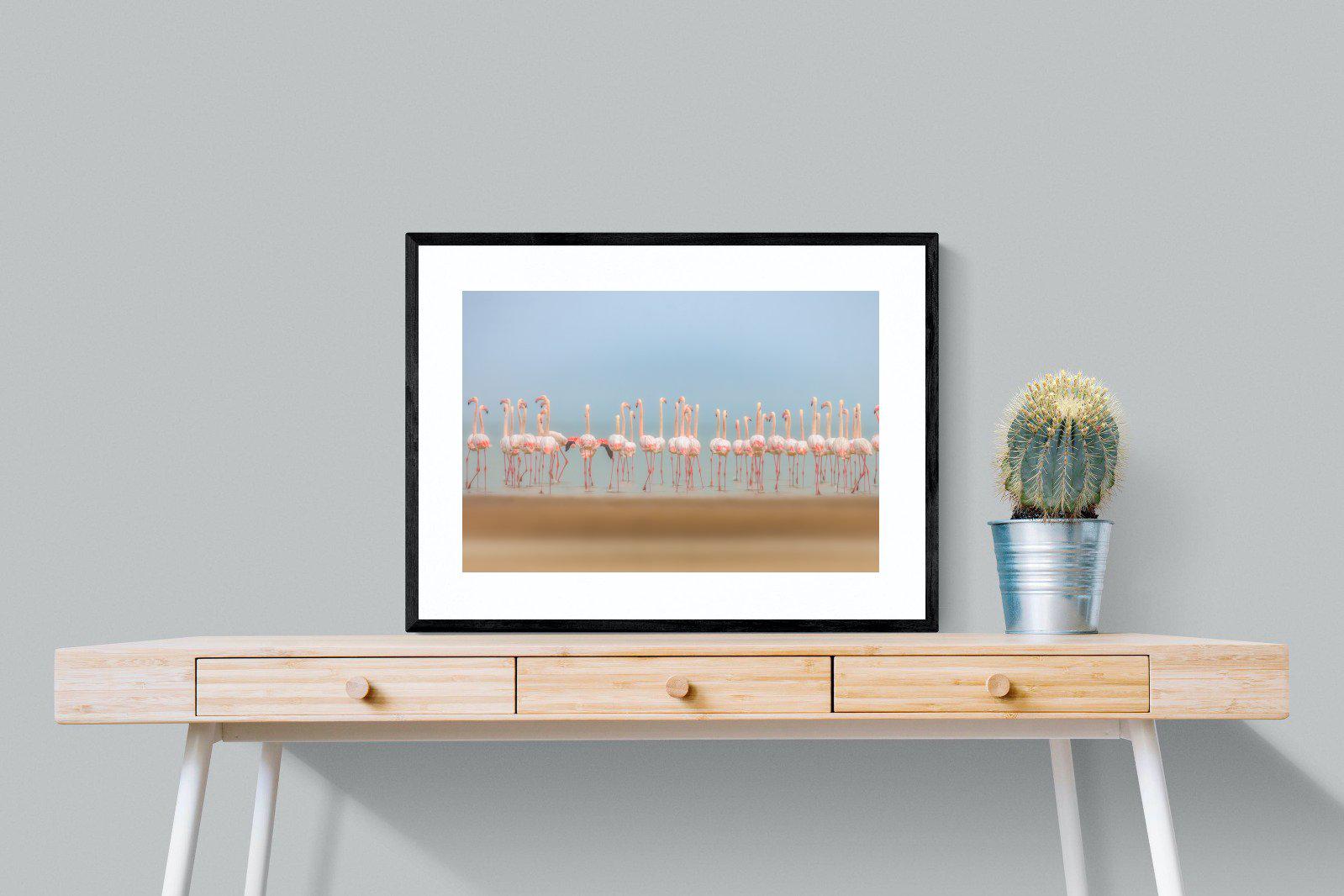 Flamingo Forest-Wall_Art-80 x 60cm-Framed Print-Black-Pixalot