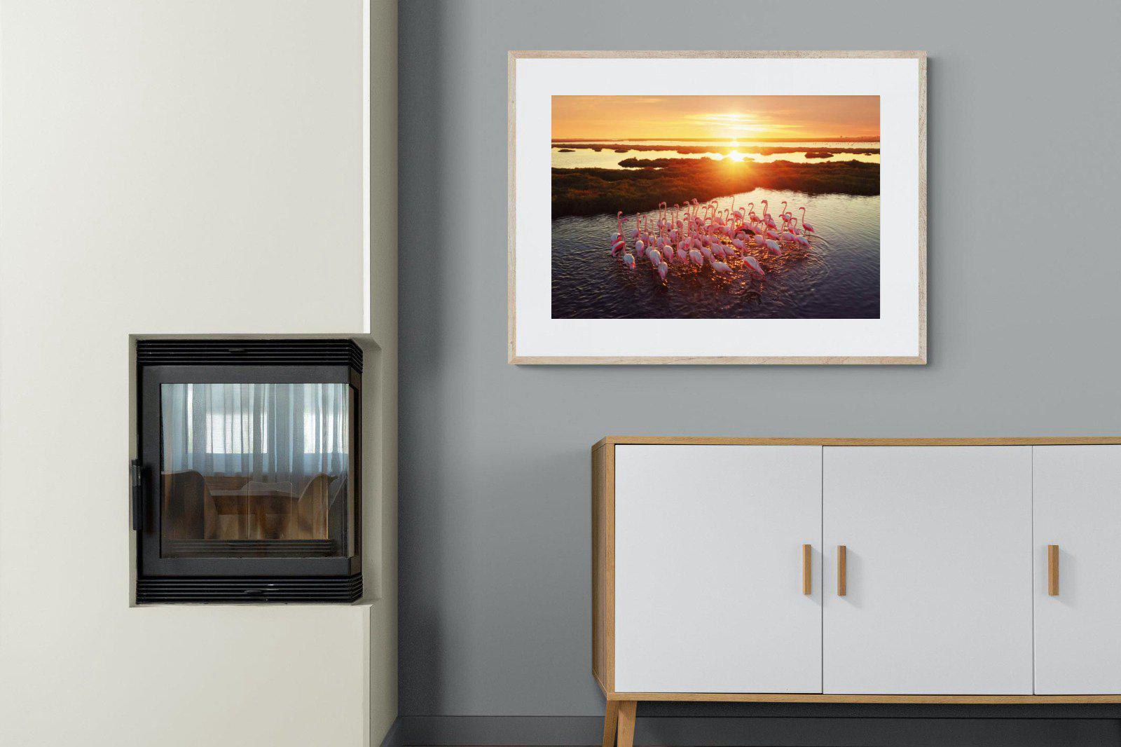 Flamingos-Wall_Art-100 x 75cm-Framed Print-Wood-Pixalot