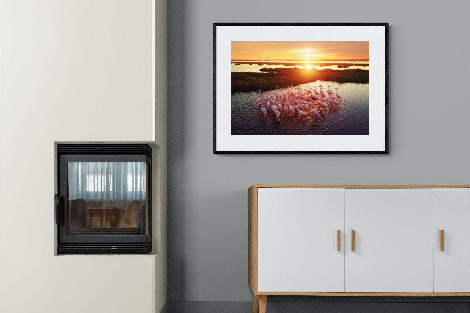 Flamingos-Wall_Art-100 x 75cm-Framed Print-Black-Pixalot