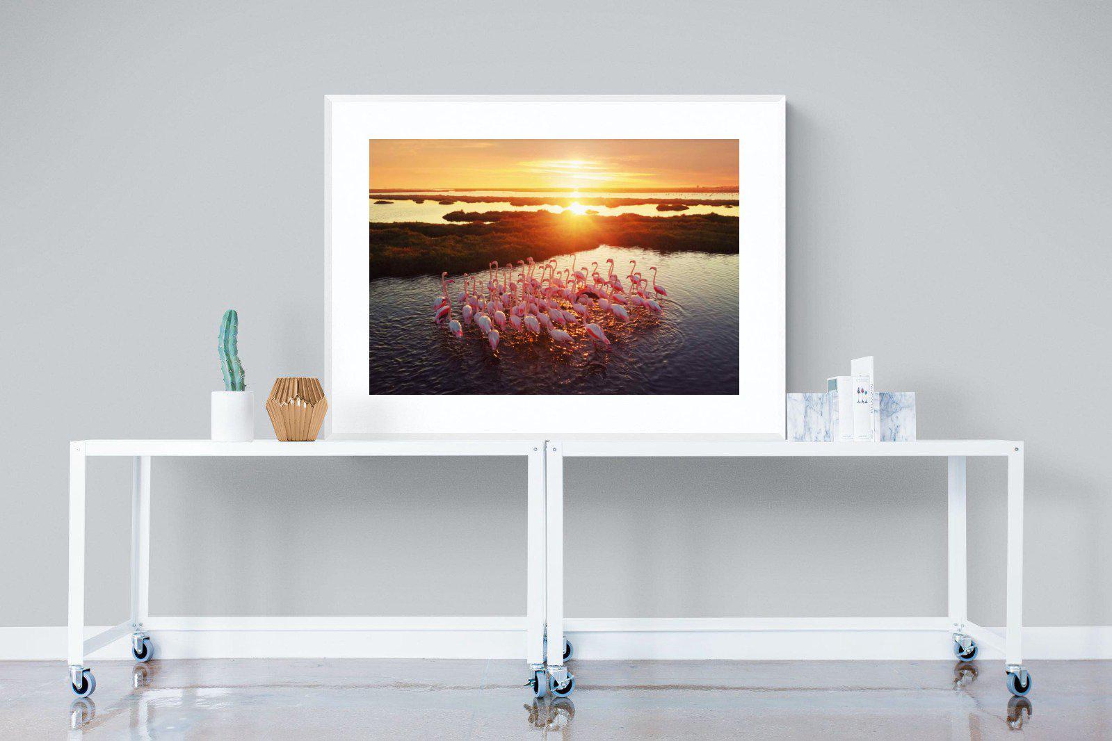 Flamingos-Wall_Art-120 x 90cm-Framed Print-White-Pixalot