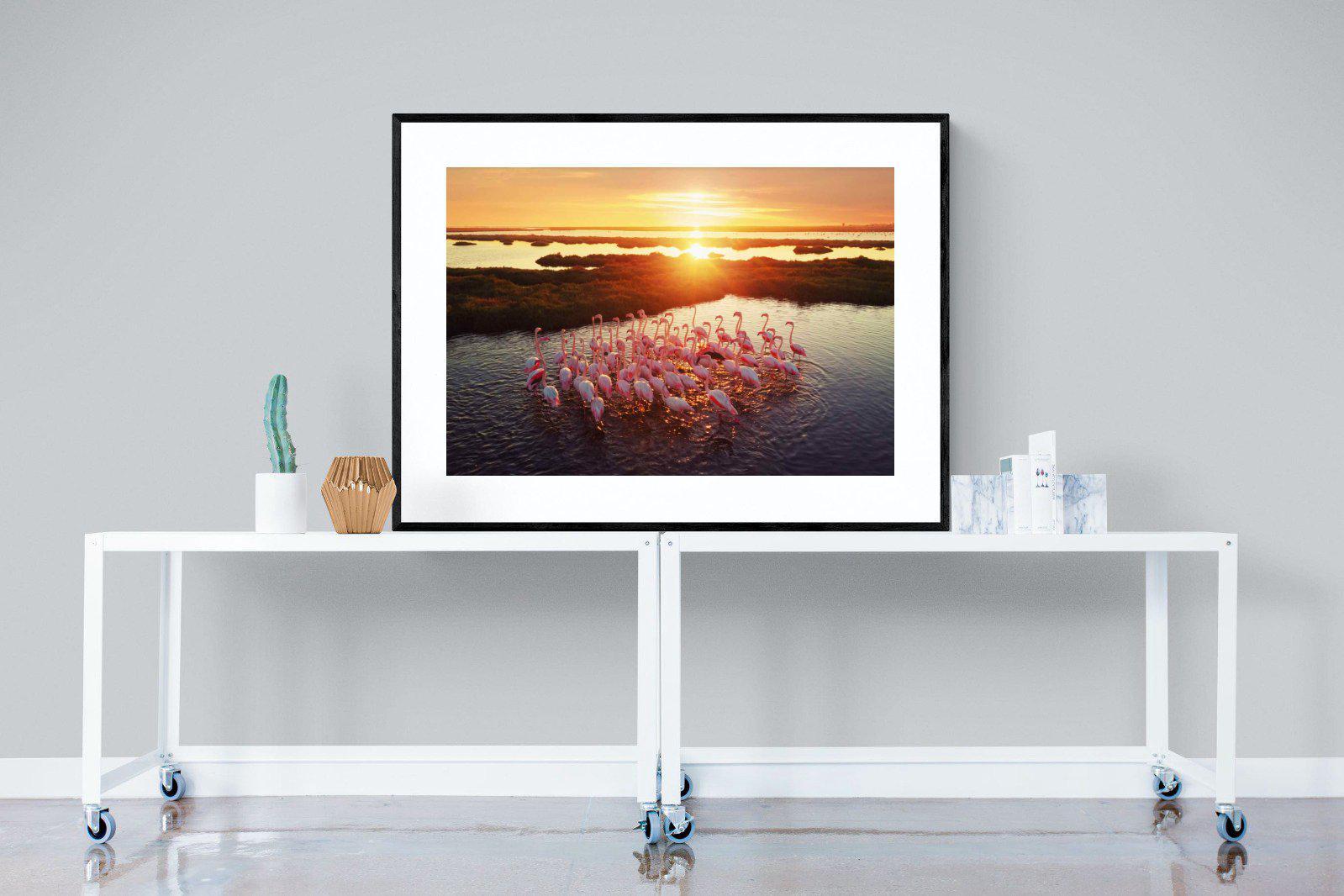 Flamingos-Wall_Art-120 x 90cm-Framed Print-Black-Pixalot