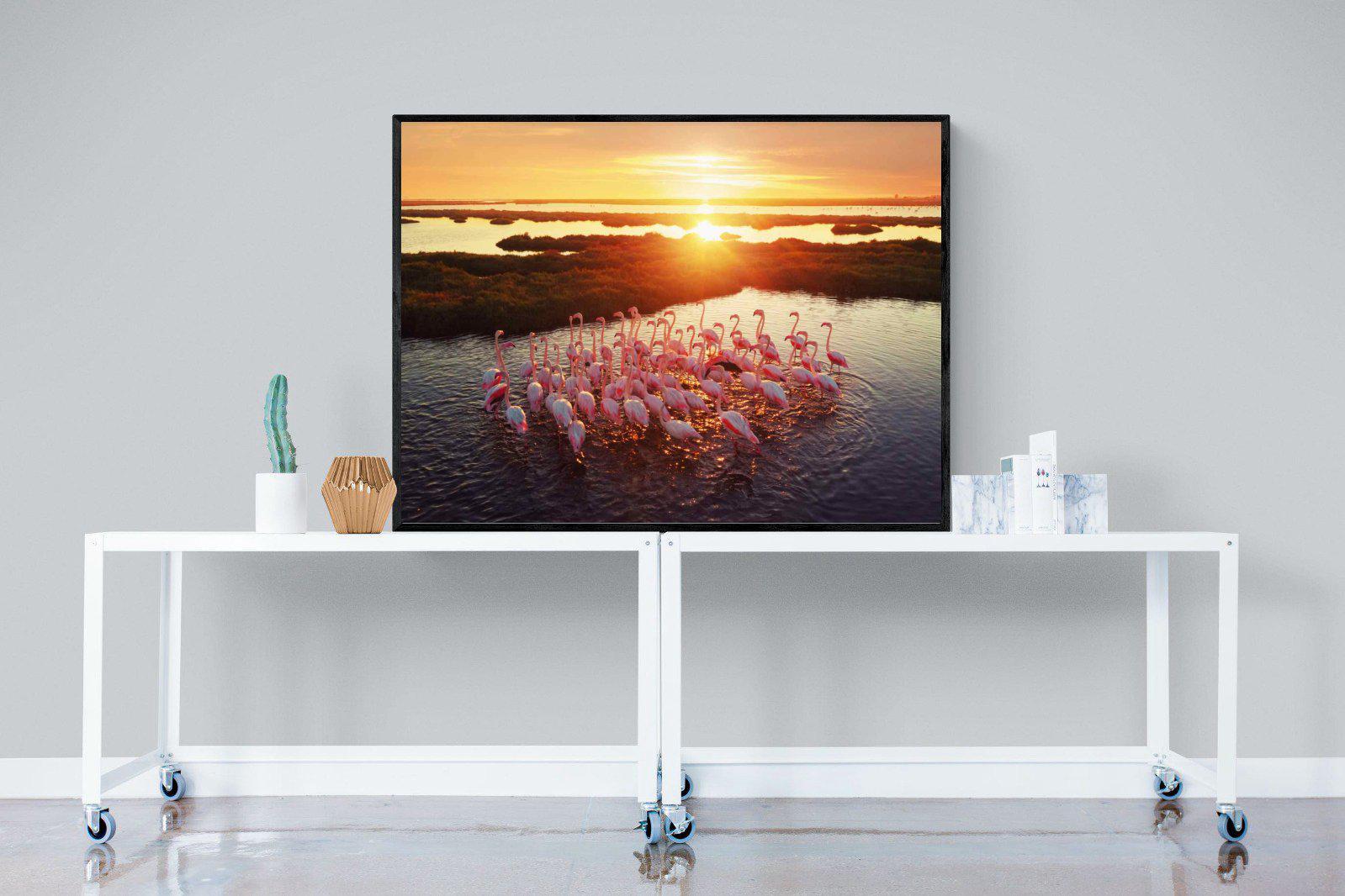Flamingos-Wall_Art-120 x 90cm-Mounted Canvas-Black-Pixalot