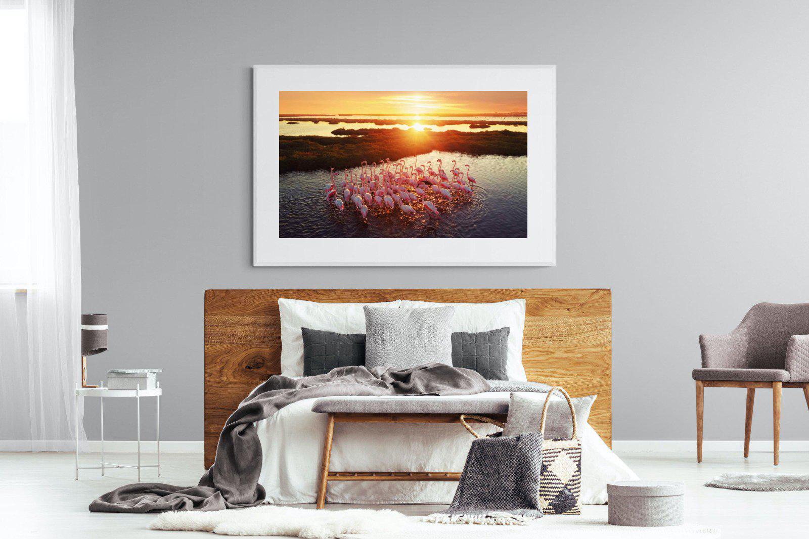Flamingos-Wall_Art-150 x 100cm-Framed Print-White-Pixalot
