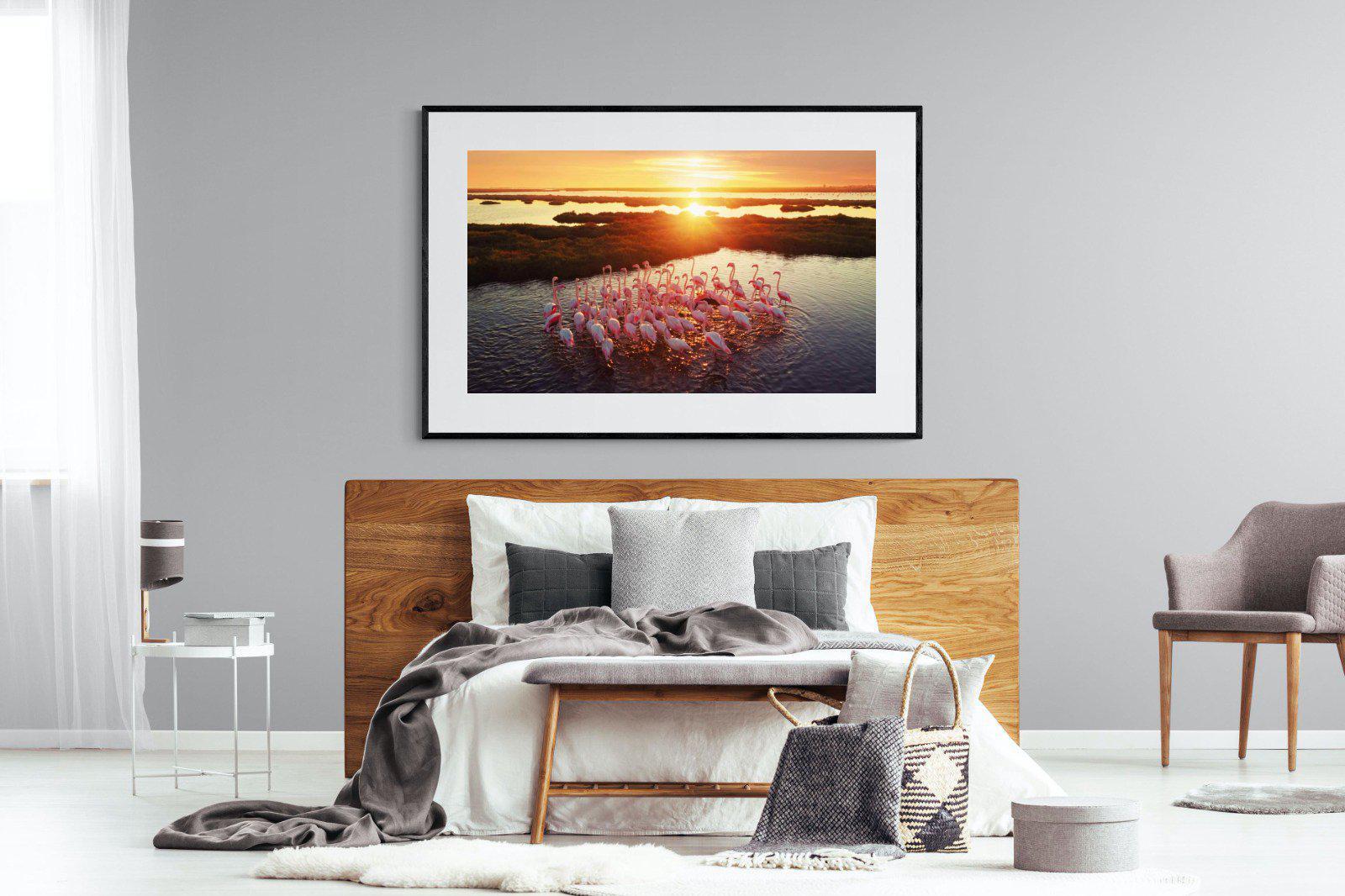 Flamingos-Wall_Art-150 x 100cm-Framed Print-Black-Pixalot