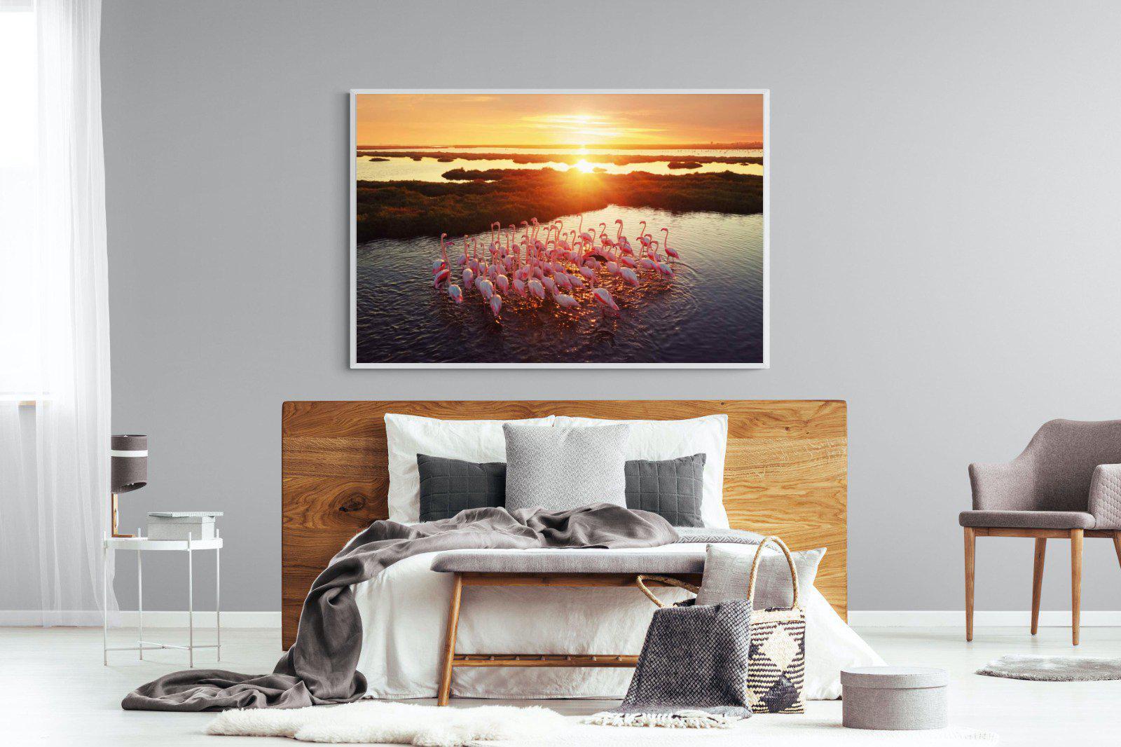 Flamingos-Wall_Art-150 x 100cm-Mounted Canvas-White-Pixalot