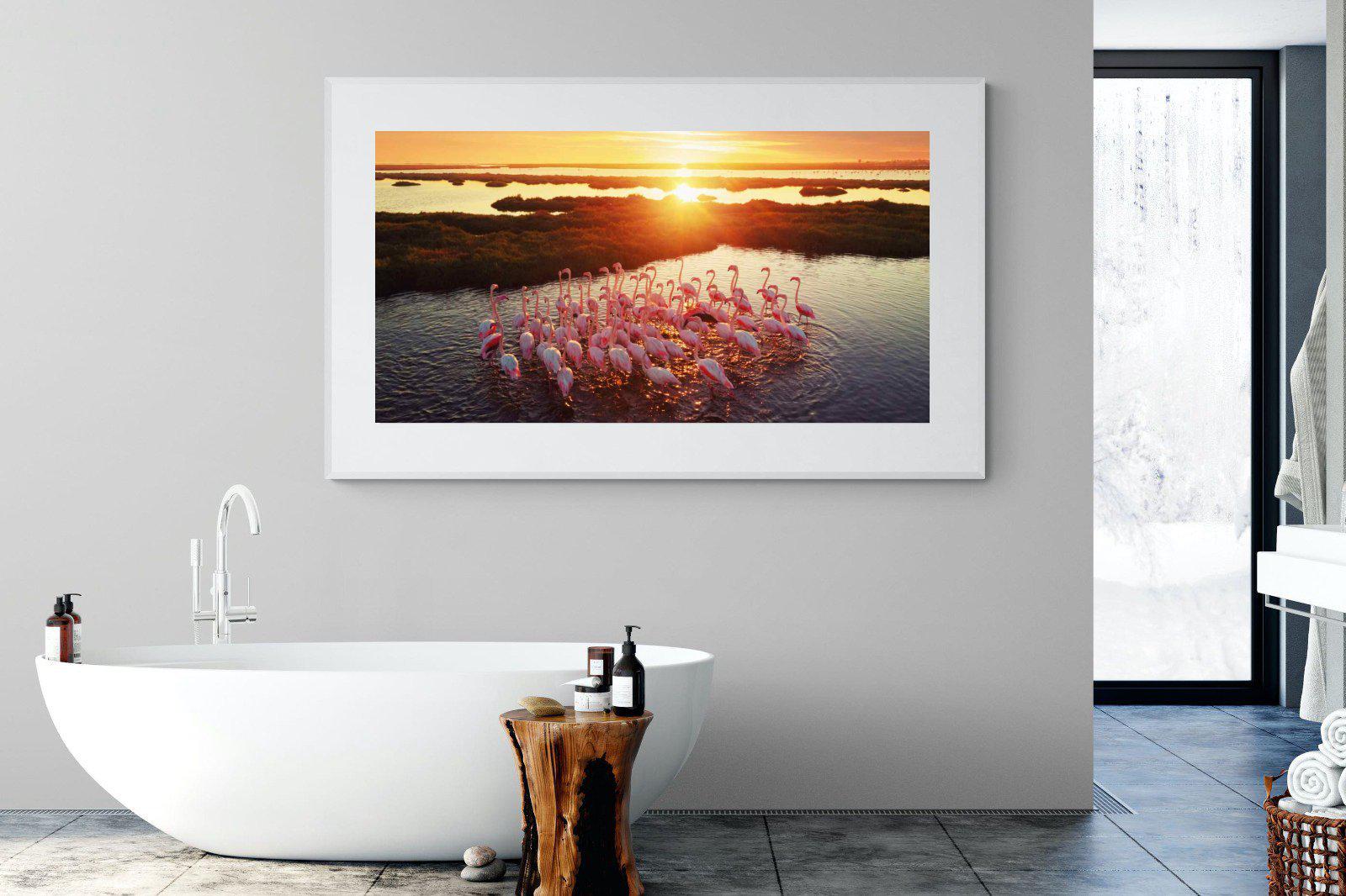 Flamingos-Wall_Art-180 x 110cm-Framed Print-White-Pixalot