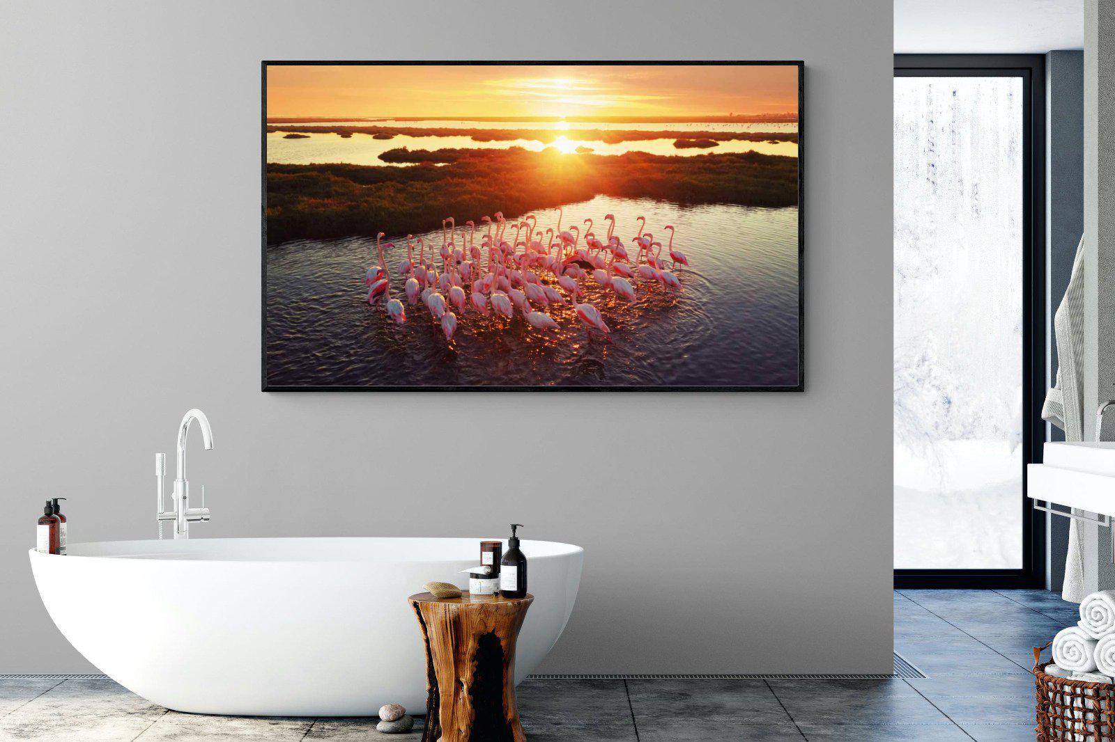 Flamingos-Wall_Art-180 x 110cm-Mounted Canvas-Black-Pixalot