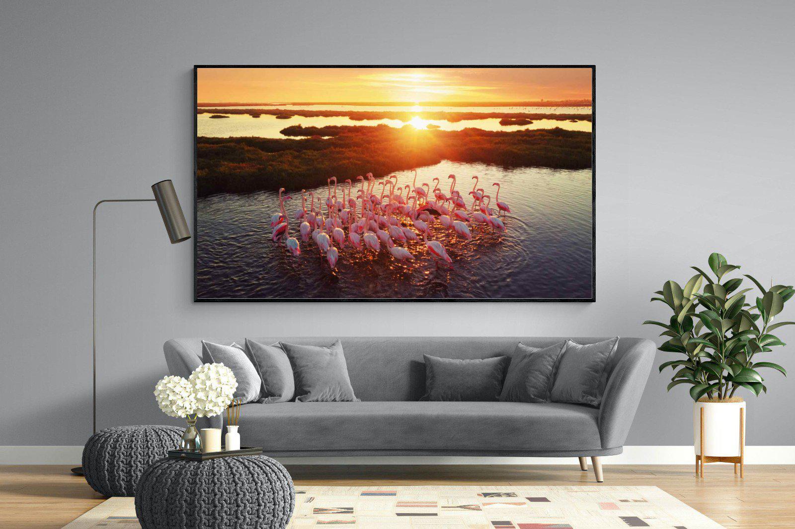 Flamingos-Wall_Art-220 x 130cm-Mounted Canvas-Black-Pixalot