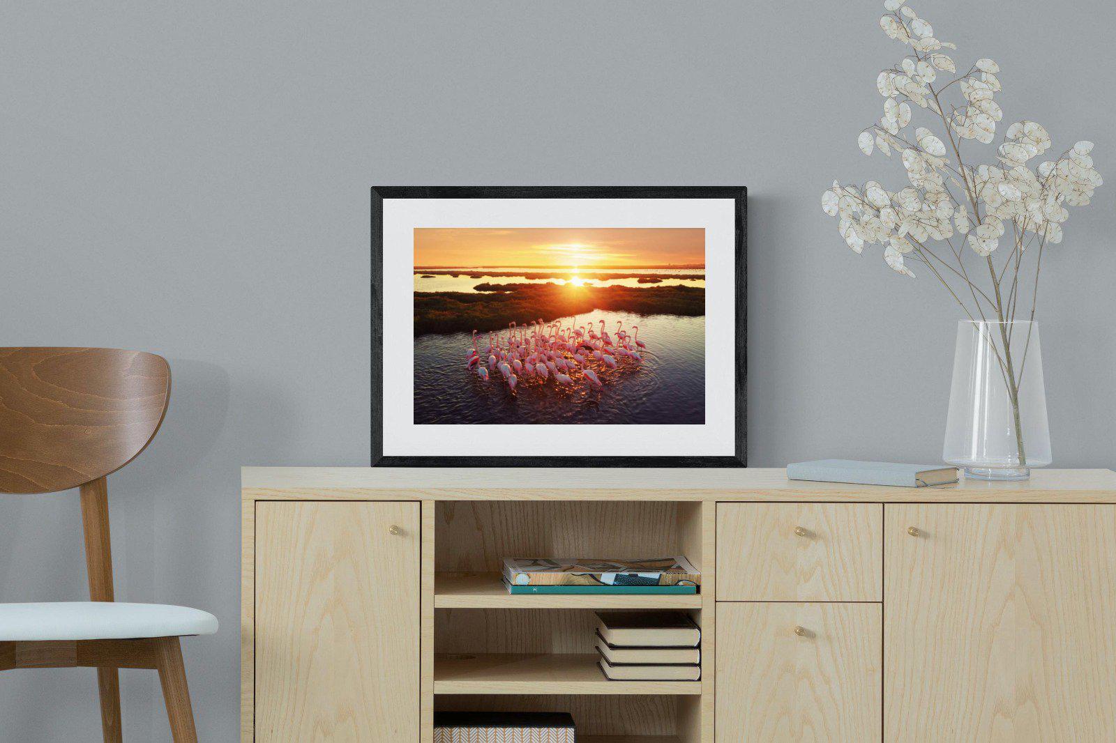 Flamingos-Wall_Art-60 x 45cm-Framed Print-Black-Pixalot