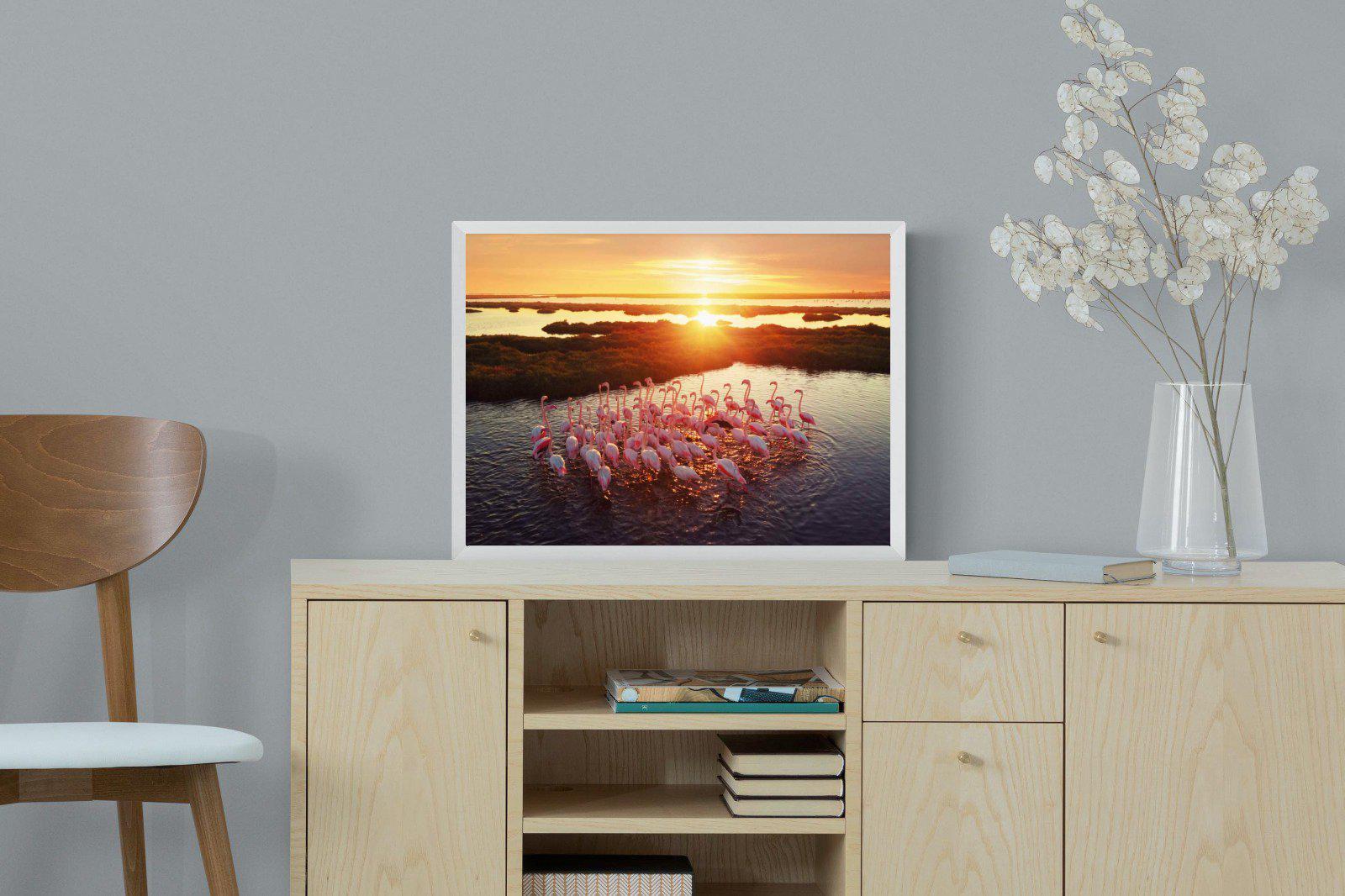 Flamingos-Wall_Art-60 x 45cm-Mounted Canvas-White-Pixalot