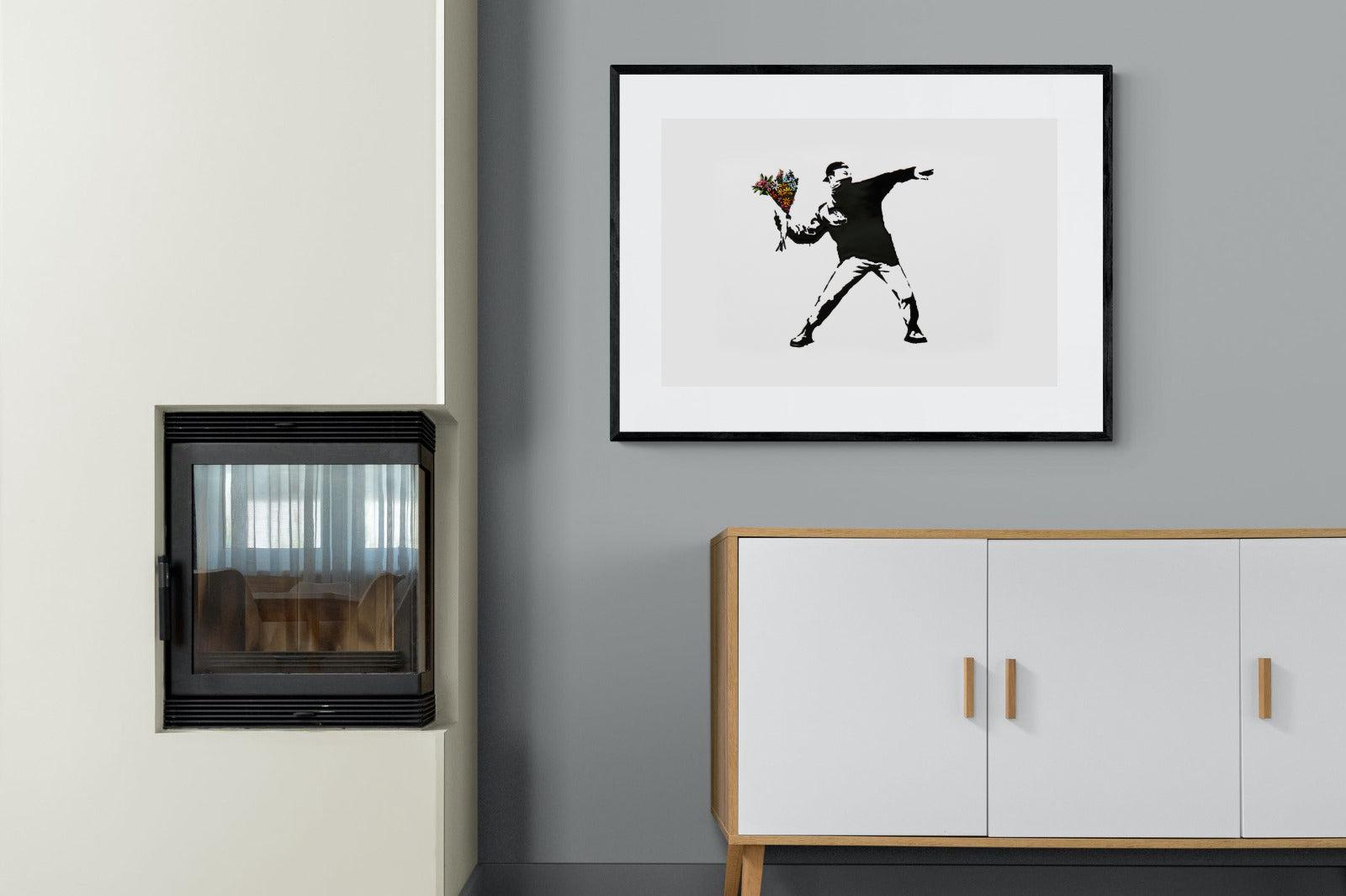 Flower Thrower-Wall_Art-100 x 75cm-Framed Print-Black-Pixalot