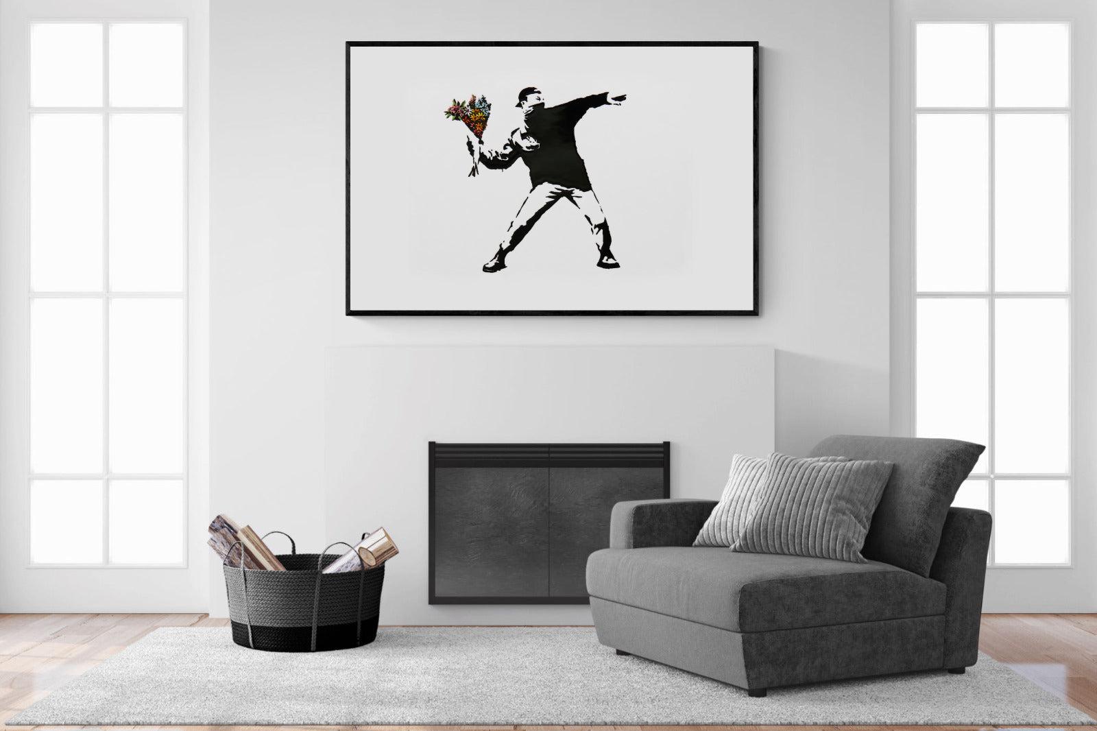 Flower Thrower-Wall_Art-150 x 100cm-Mounted Canvas-Black-Pixalot