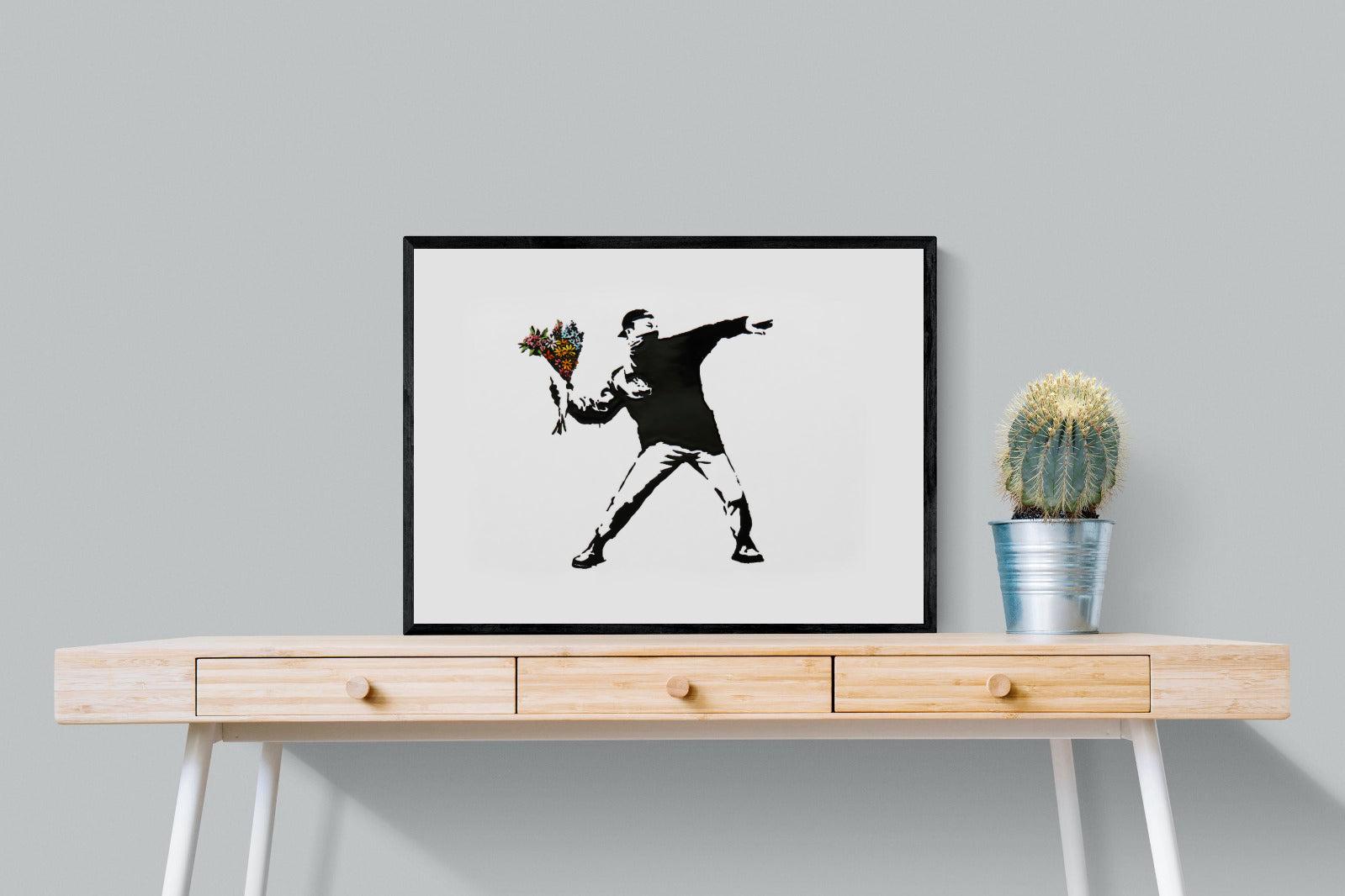 Flower Thrower-Wall_Art-80 x 60cm-Mounted Canvas-Black-Pixalot