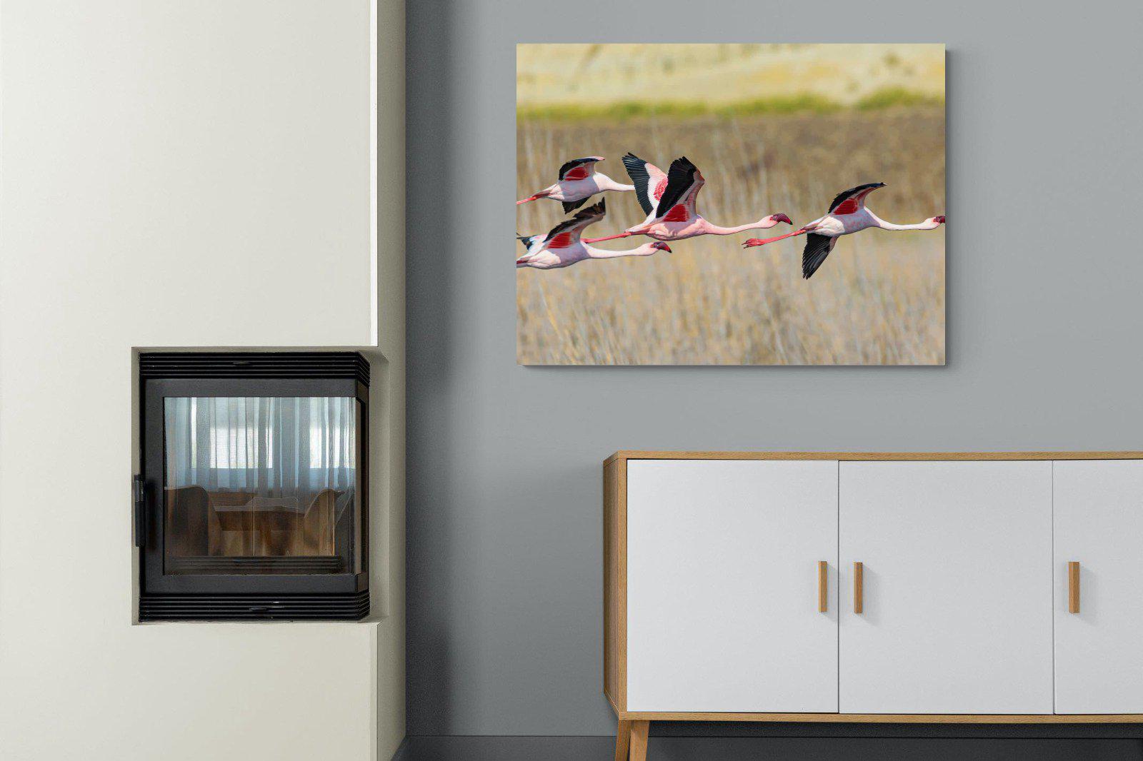Flying Flamingos-Wall_Art-100 x 75cm-Mounted Canvas-No Frame-Pixalot