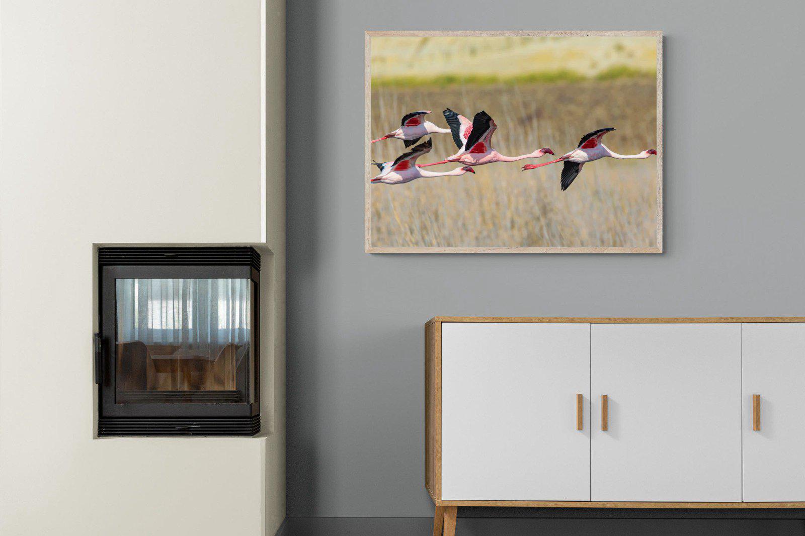 Flying Flamingos-Wall_Art-100 x 75cm-Mounted Canvas-Wood-Pixalot