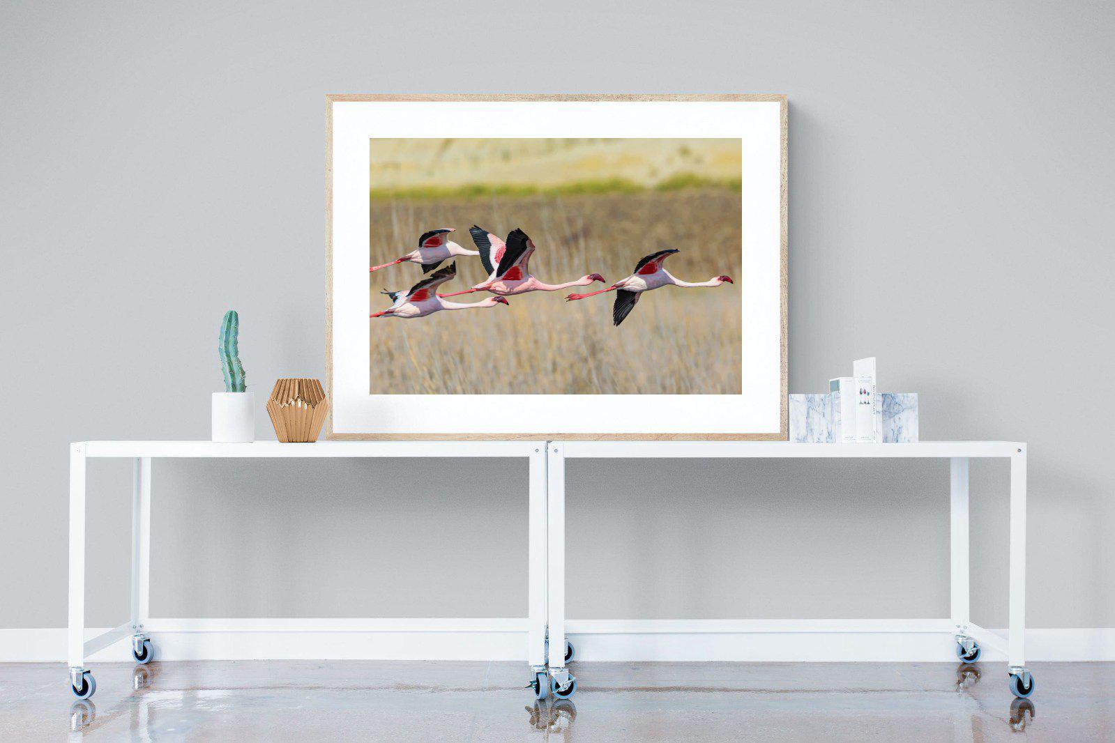 Flying Flamingos-Wall_Art-120 x 90cm-Framed Print-Wood-Pixalot
