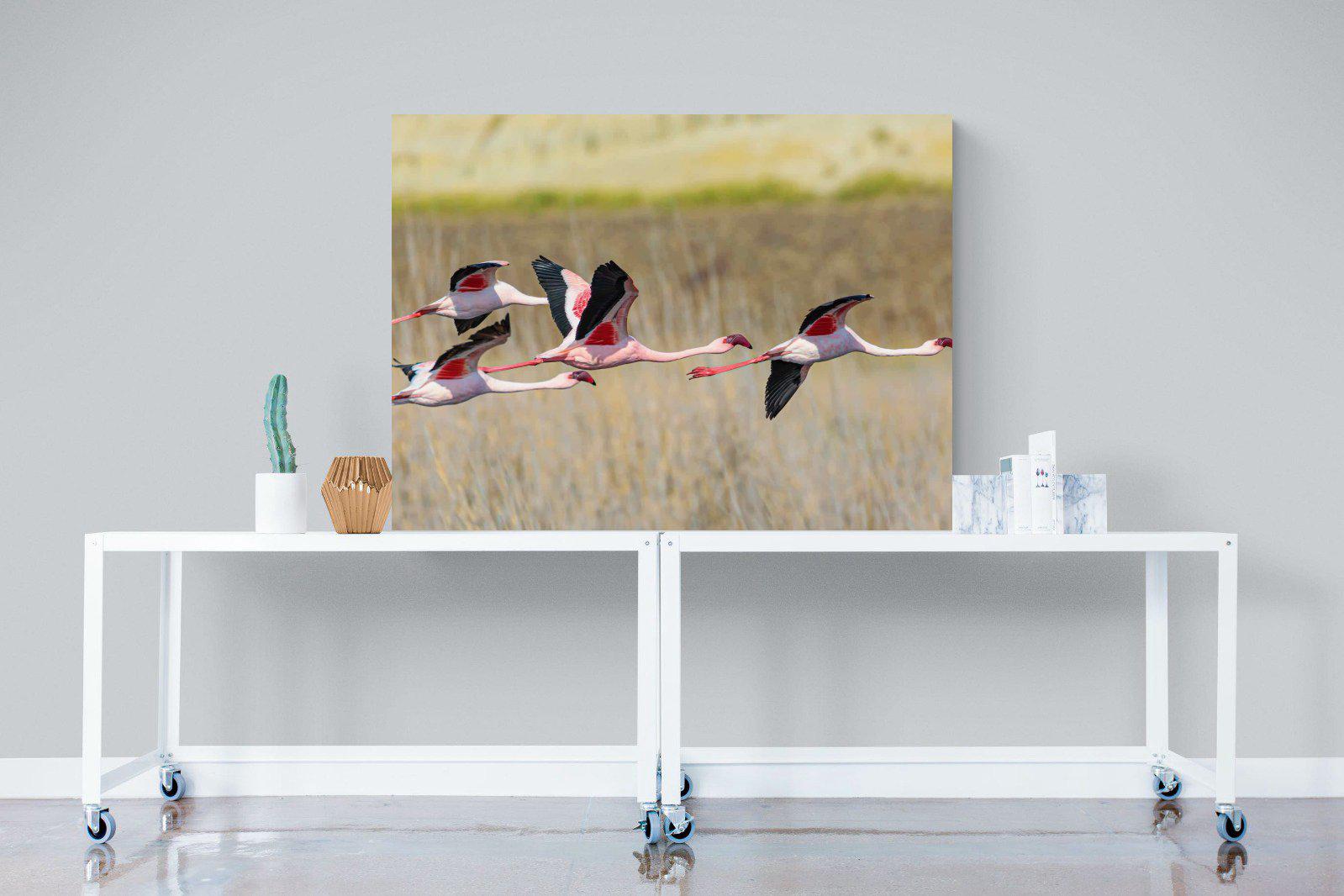 Flying Flamingos-Wall_Art-120 x 90cm-Mounted Canvas-No Frame-Pixalot