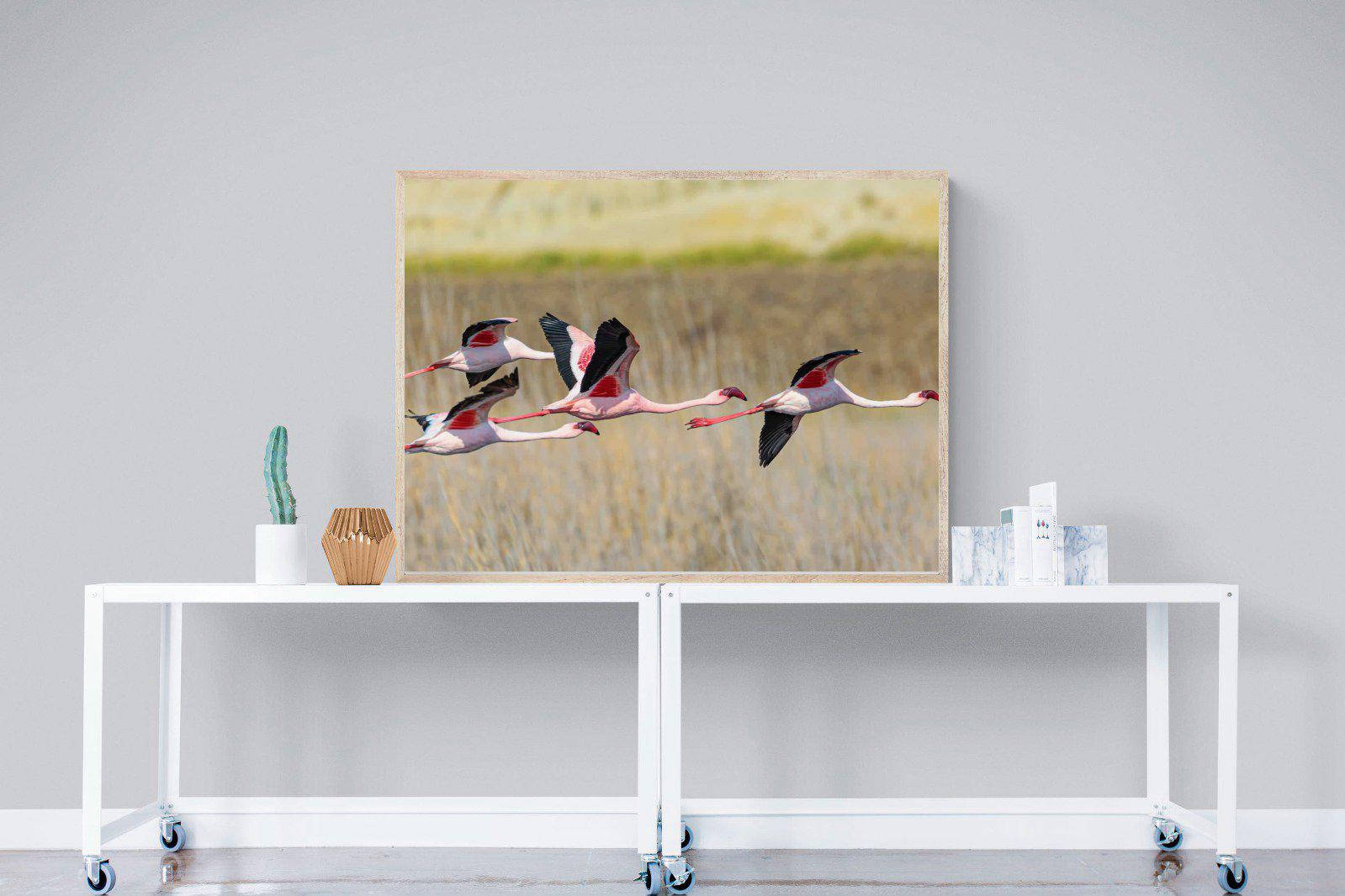 Flying Flamingos-Wall_Art-120 x 90cm-Mounted Canvas-Wood-Pixalot