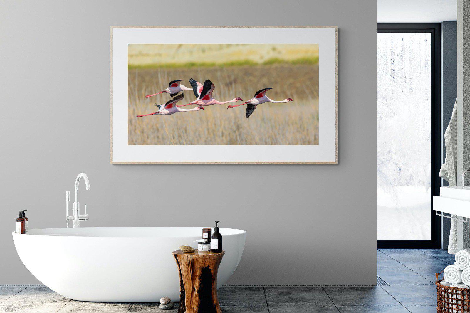 Flying Flamingos-Wall_Art-180 x 110cm-Framed Print-Wood-Pixalot