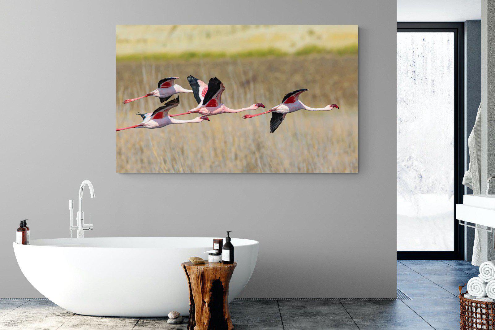 Flying Flamingos-Wall_Art-180 x 110cm-Mounted Canvas-No Frame-Pixalot