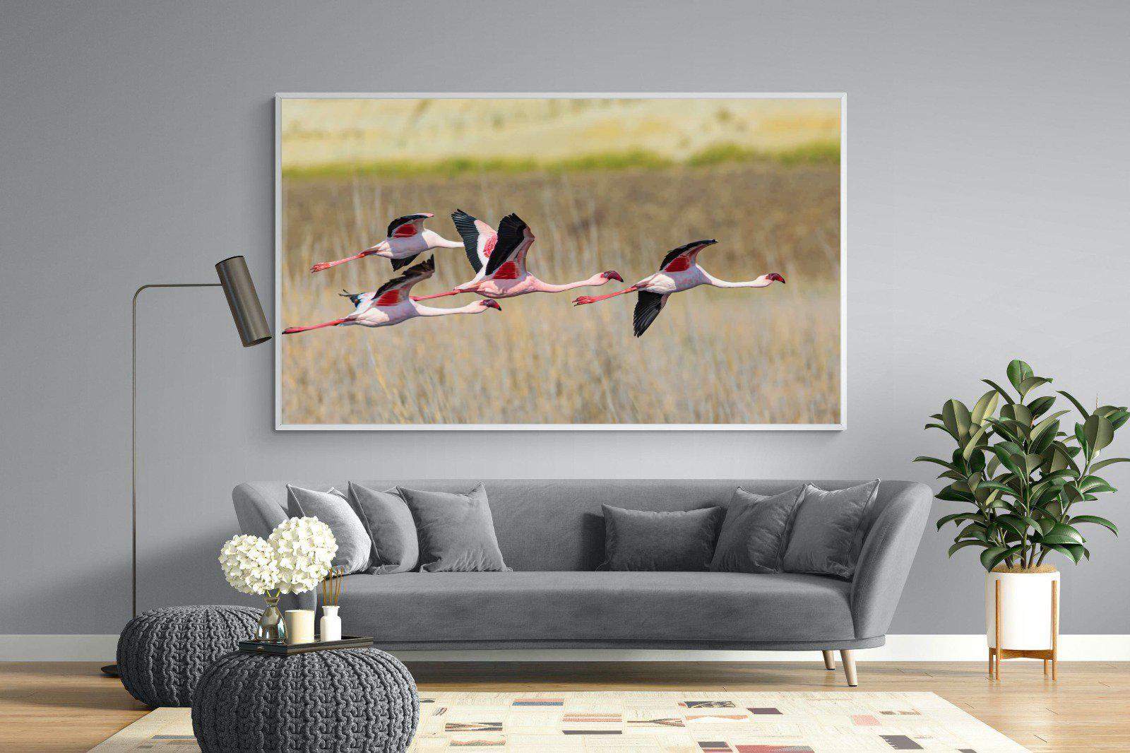 Flying Flamingos-Wall_Art-220 x 130cm-Mounted Canvas-White-Pixalot