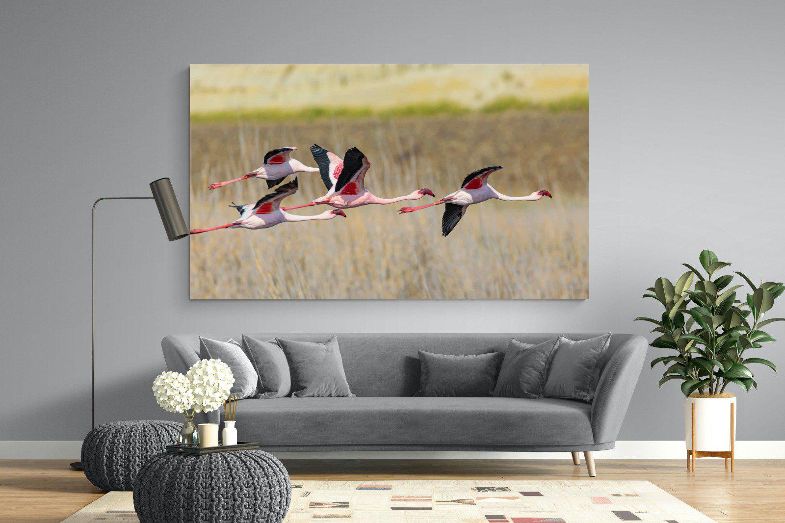 Flying Flamingos-Wall_Art-220 x 130cm-Mounted Canvas-No Frame-Pixalot