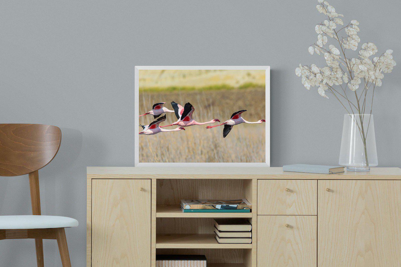 Flying Flamingos-Wall_Art-60 x 45cm-Mounted Canvas-White-Pixalot