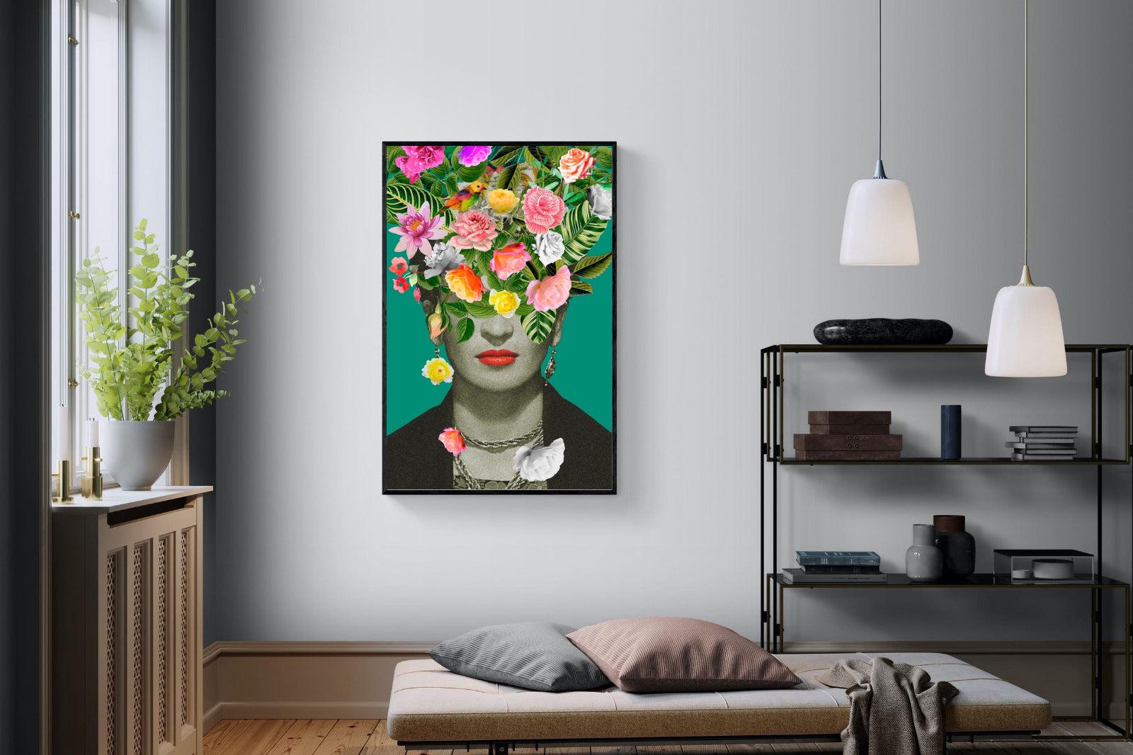 Frida Floral-Wall_Art-100 x 150cm-Mounted Canvas-Black-Pixalot