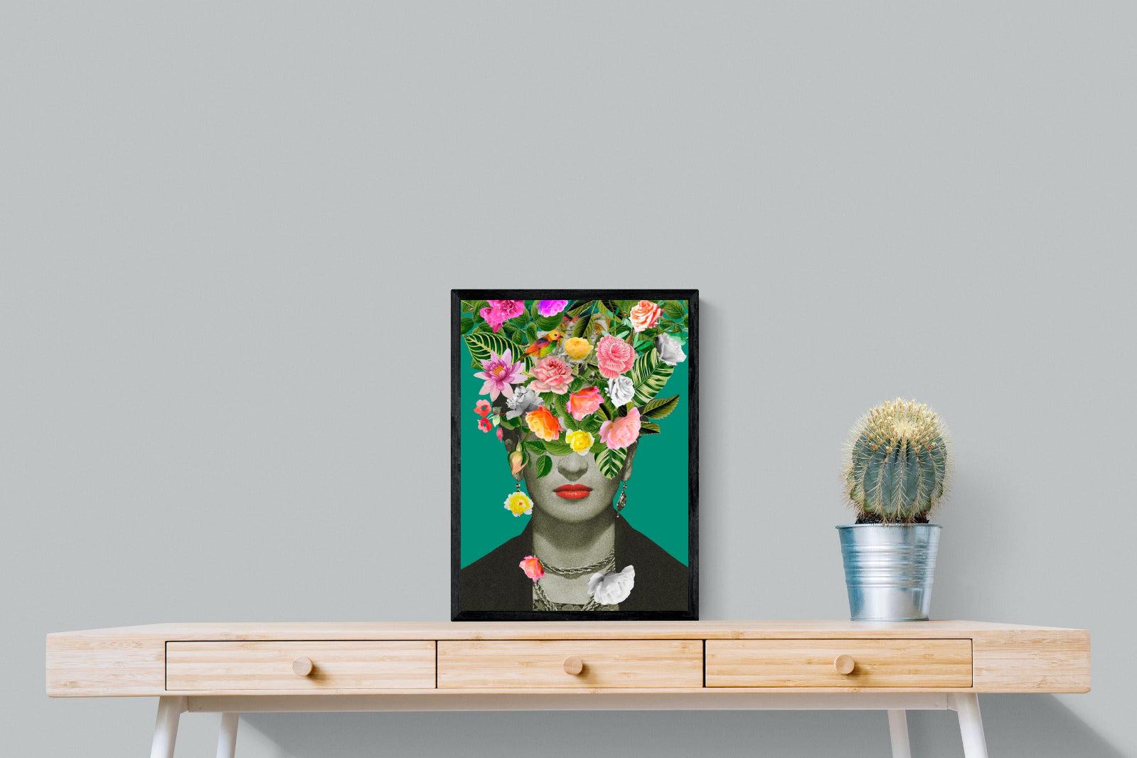 Frida Floral-Wall_Art-45 x 60cm-Mounted Canvas-Black-Pixalot