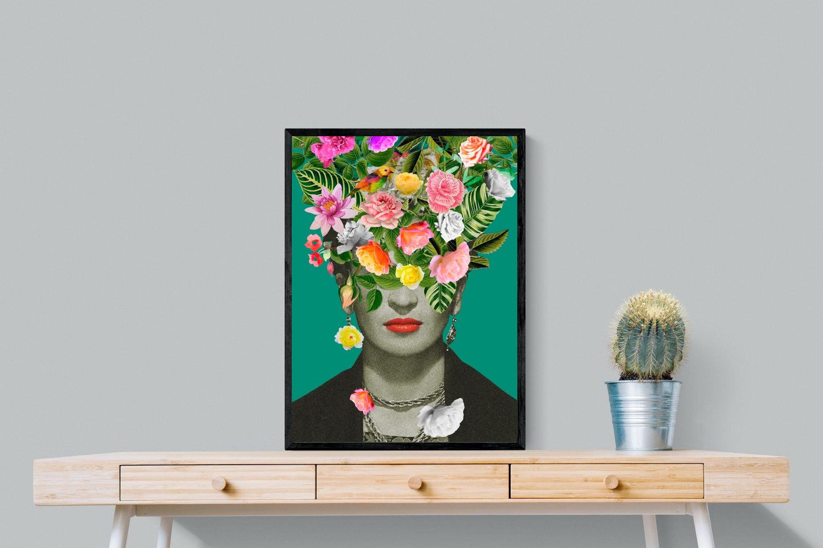 Frida Floral-Wall_Art-60 x 80cm-Mounted Canvas-Black-Pixalot