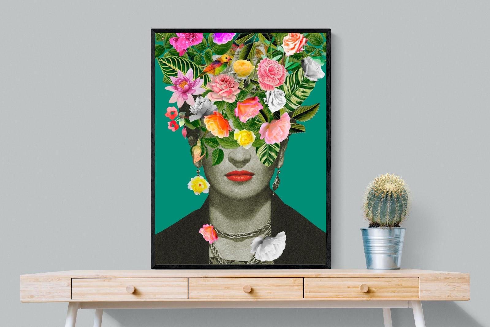 Frida Floral-Wall_Art-75 x 100cm-Mounted Canvas-Black-Pixalot
