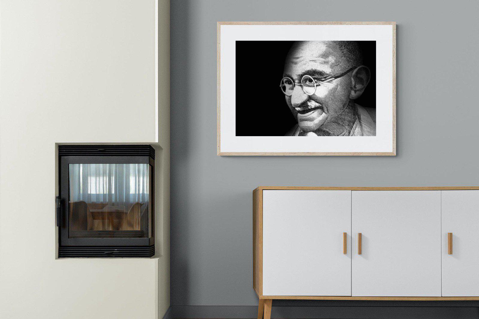 Ghandi-Wall_Art-100 x 75cm-Framed Print-Wood-Pixalot