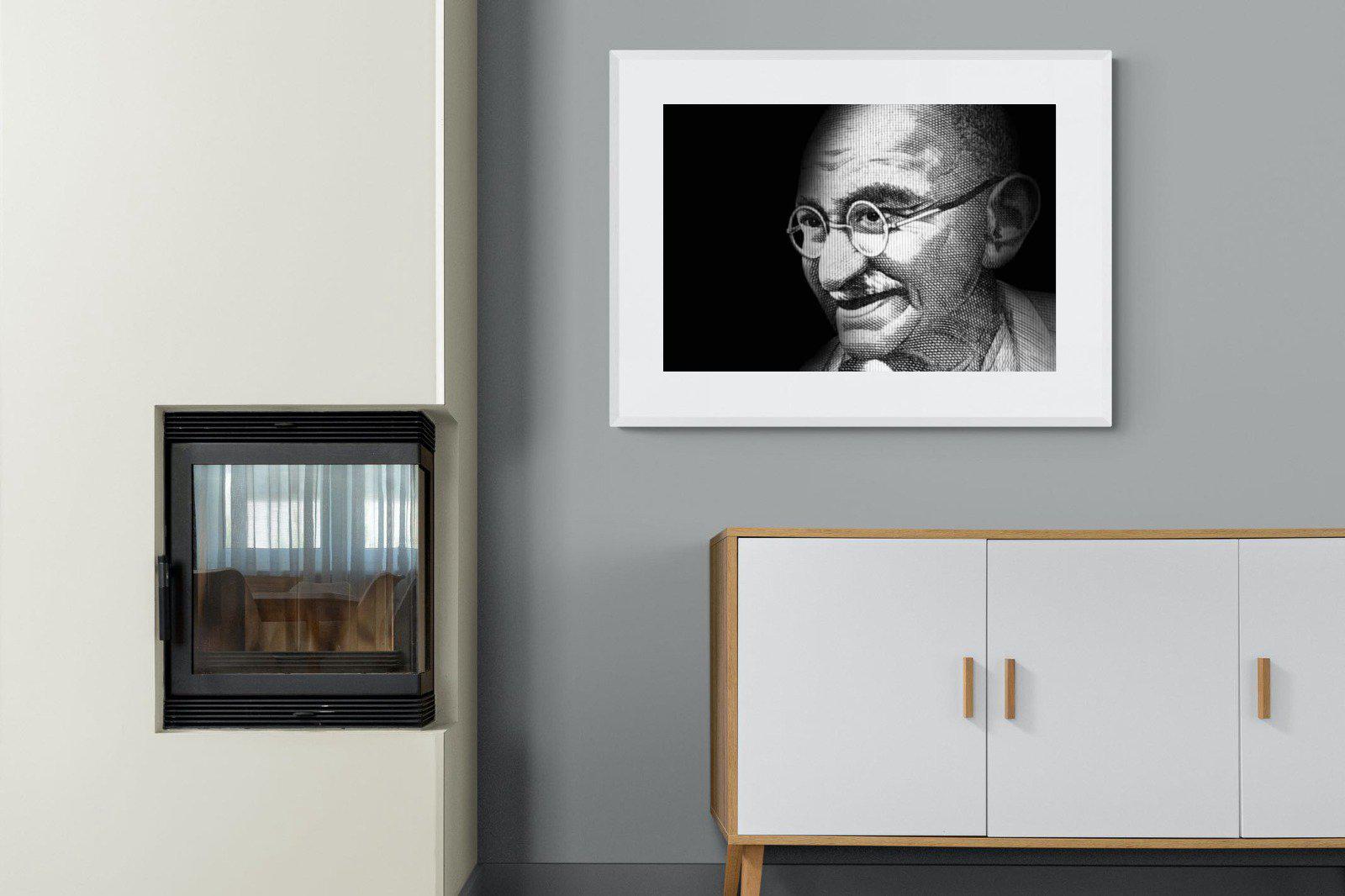 Ghandi-Wall_Art-100 x 75cm-Framed Print-White-Pixalot