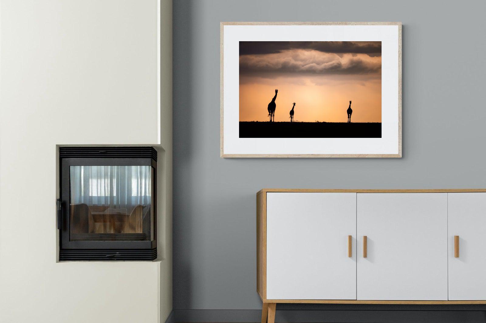 Giraffe Silhouette-Wall_Art-100 x 75cm-Framed Print-Wood-Pixalot