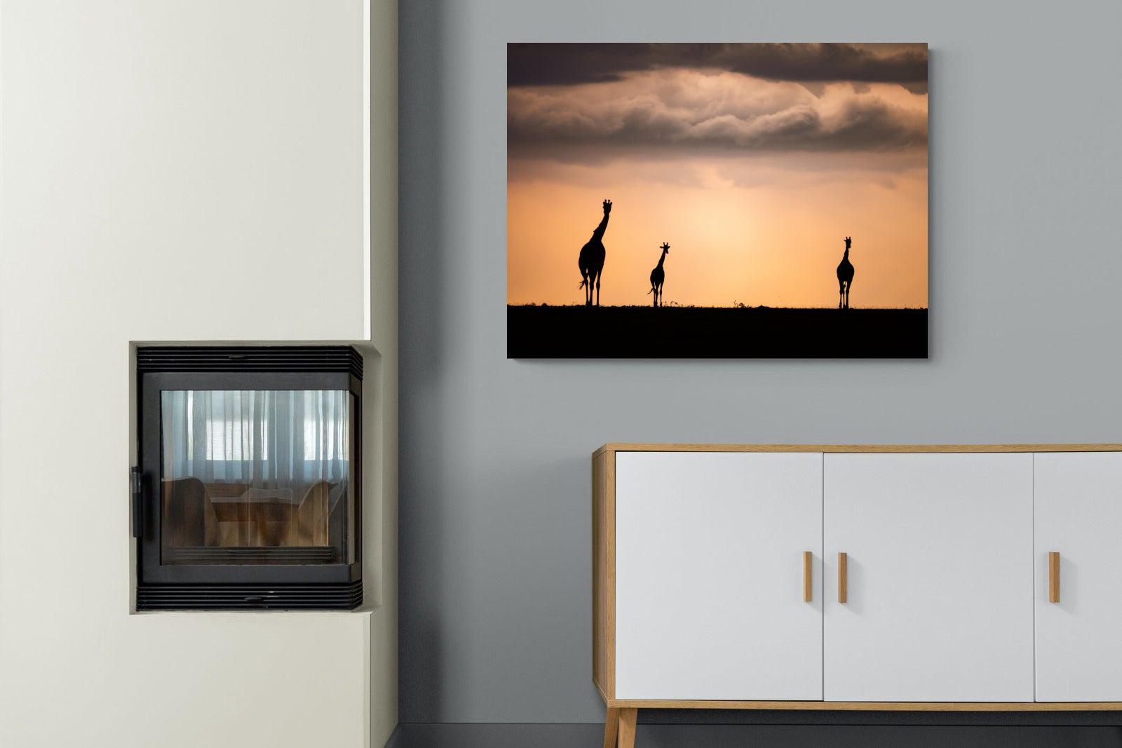 Giraffe Silhouette-Wall_Art-100 x 75cm-Mounted Canvas-No Frame-Pixalot