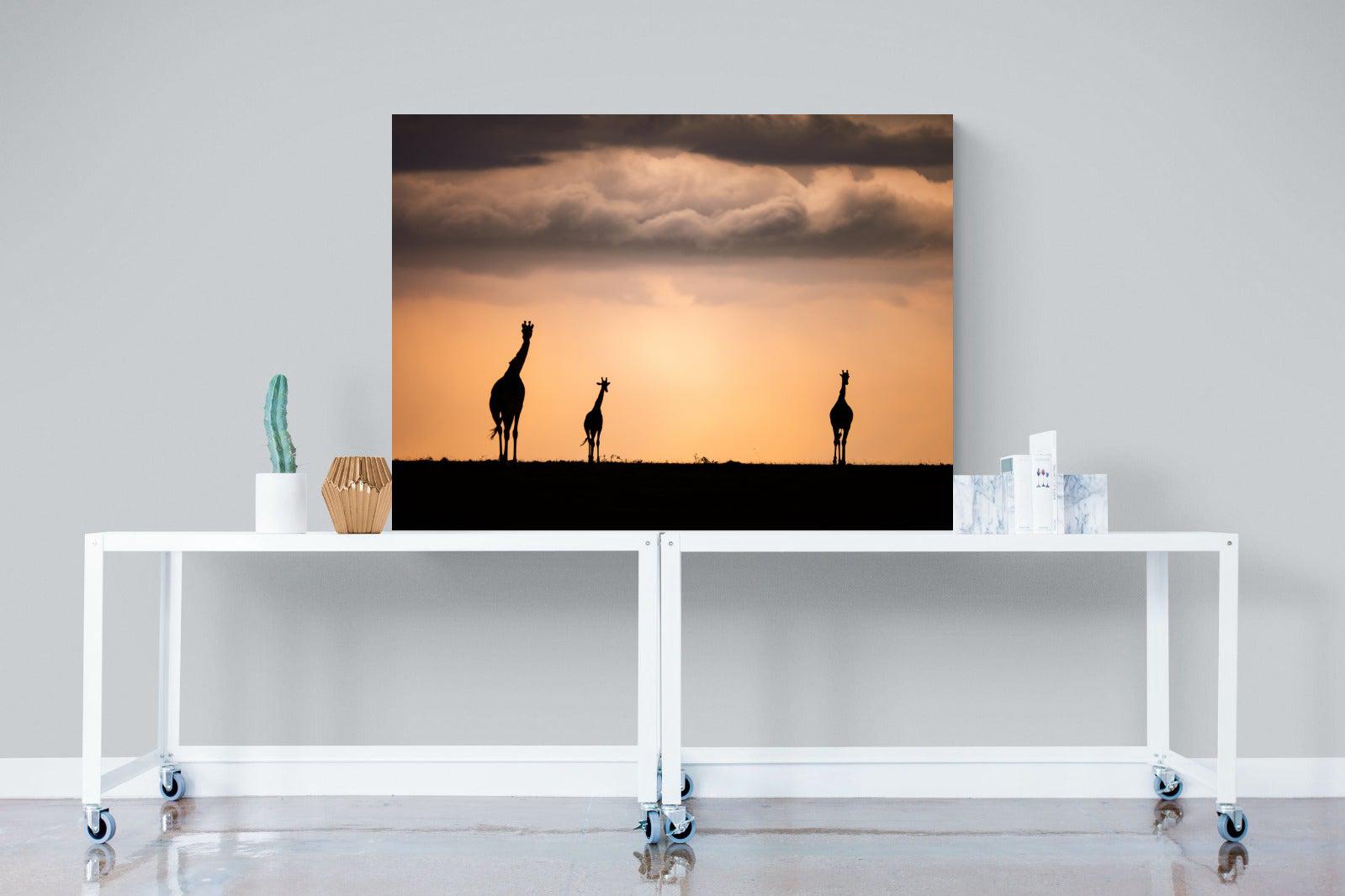 Giraffe Silhouette-Wall_Art-120 x 90cm-Mounted Canvas-No Frame-Pixalot