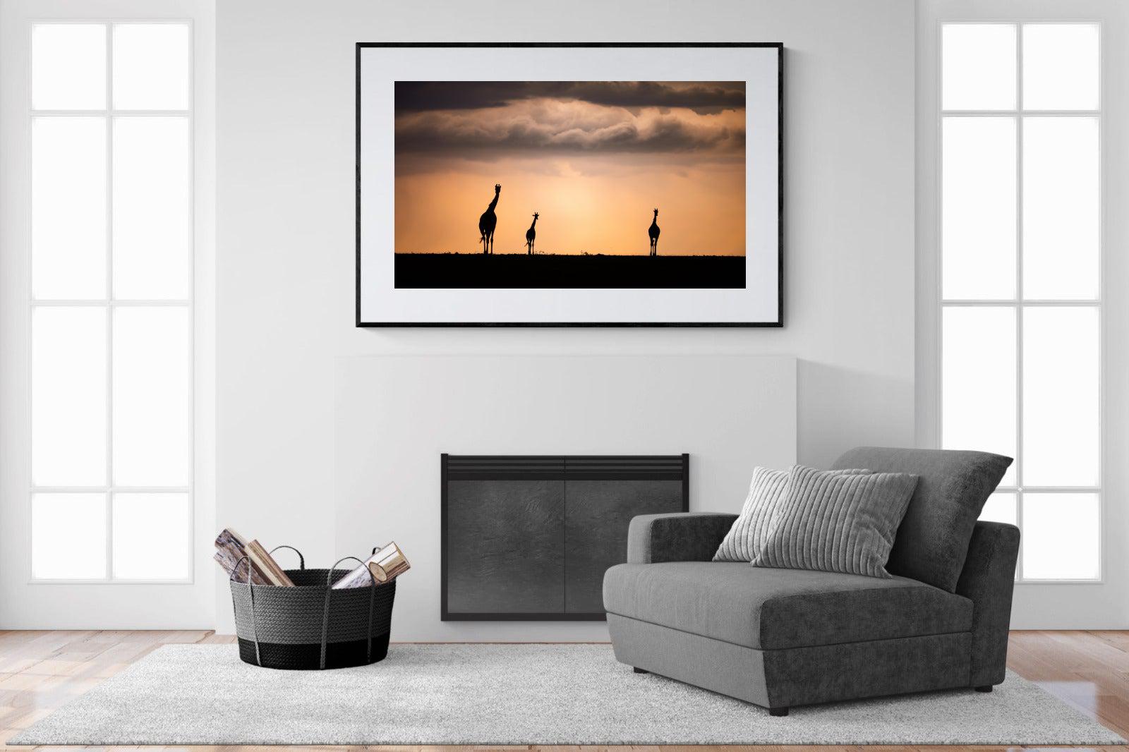 Giraffe Silhouette-Wall_Art-150 x 100cm-Framed Print-Black-Pixalot